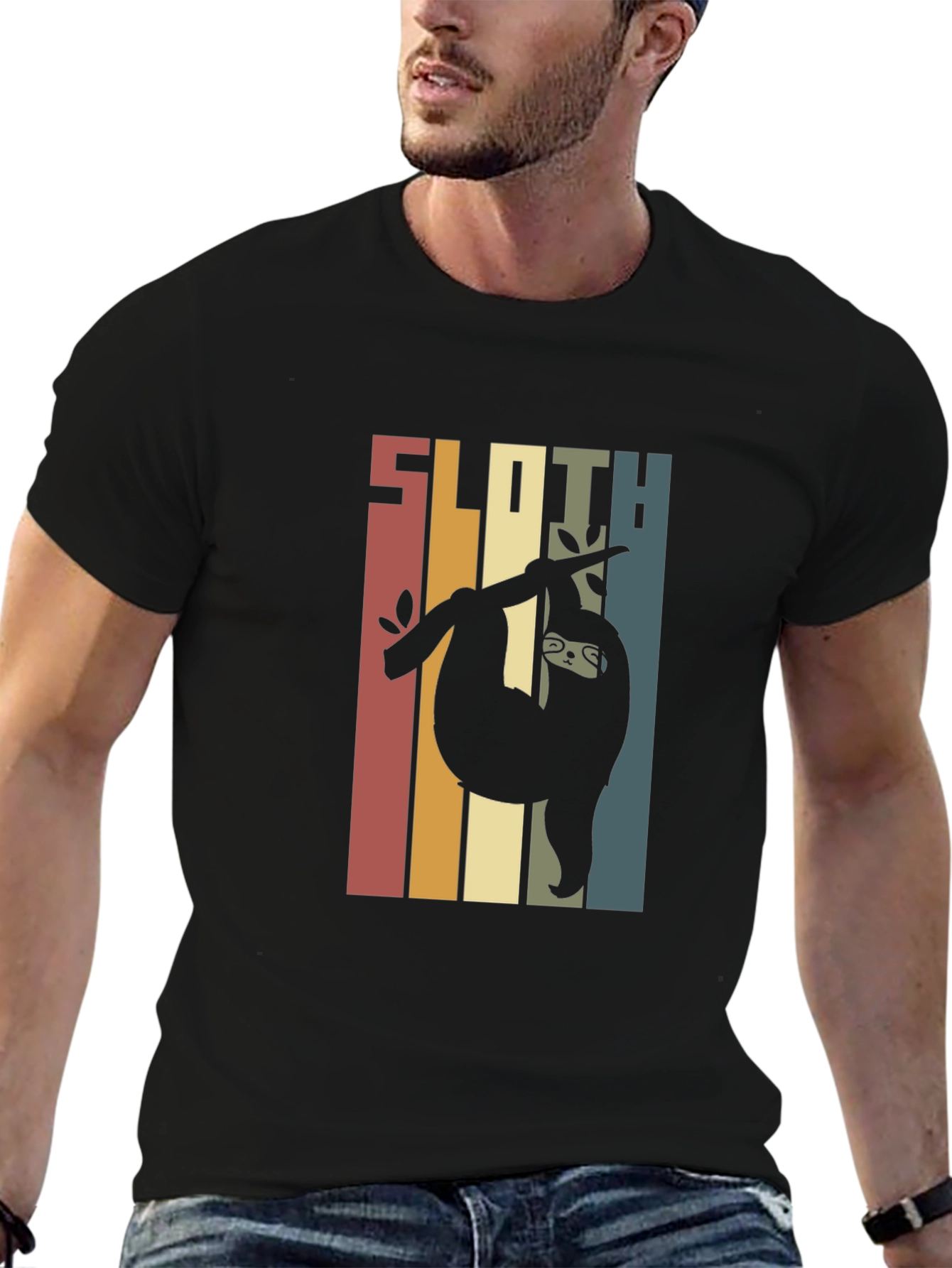 Black Vintage Sloth Graphic T-Shirt - Retro Style view 6