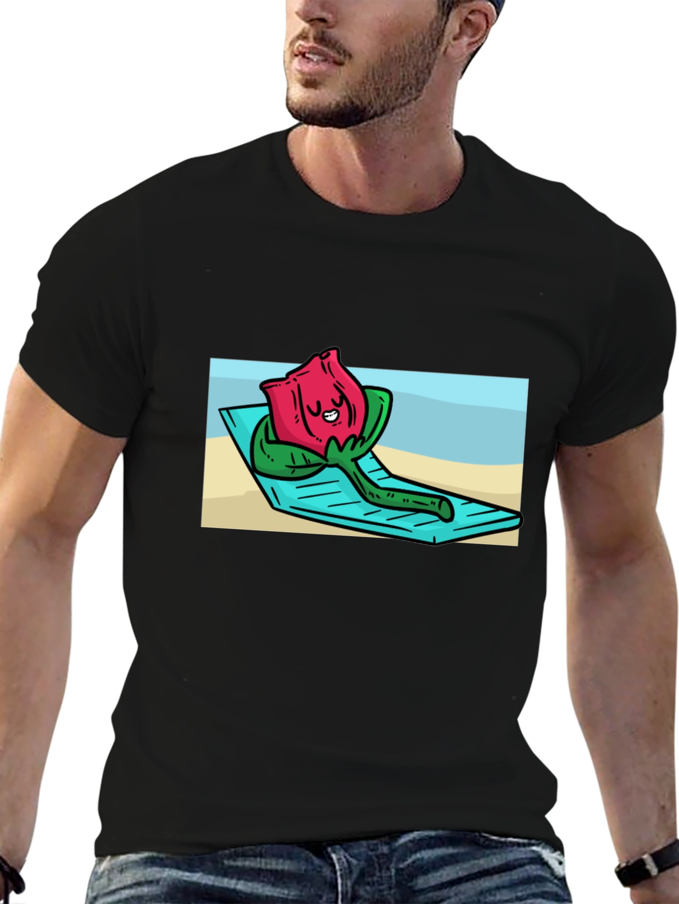 Black Relaxing Rose Graphic Black T-Shirt view 6