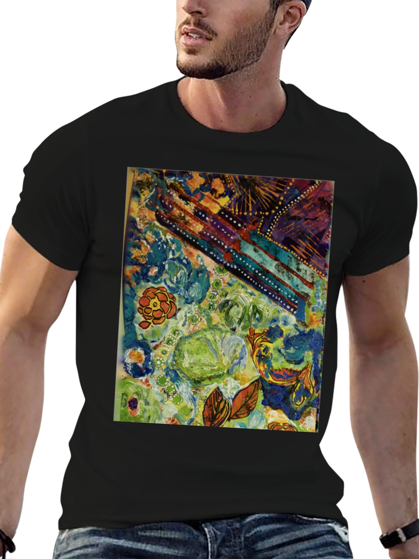Black Abstract Floral T-Shirt - Artistic Expression view 6