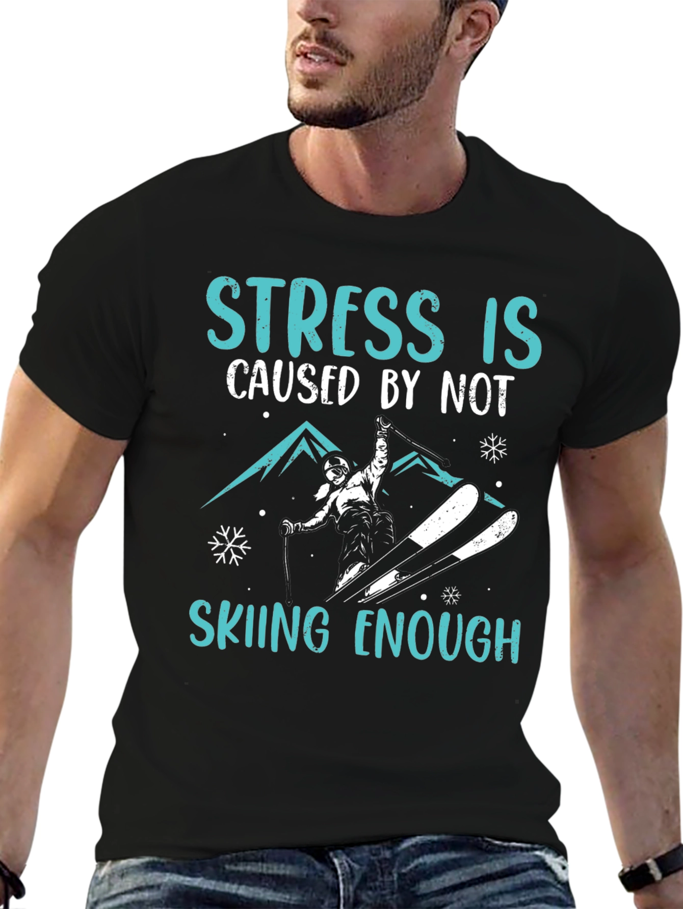 Black Stress is Skiing Enough Graphic Tee view 6