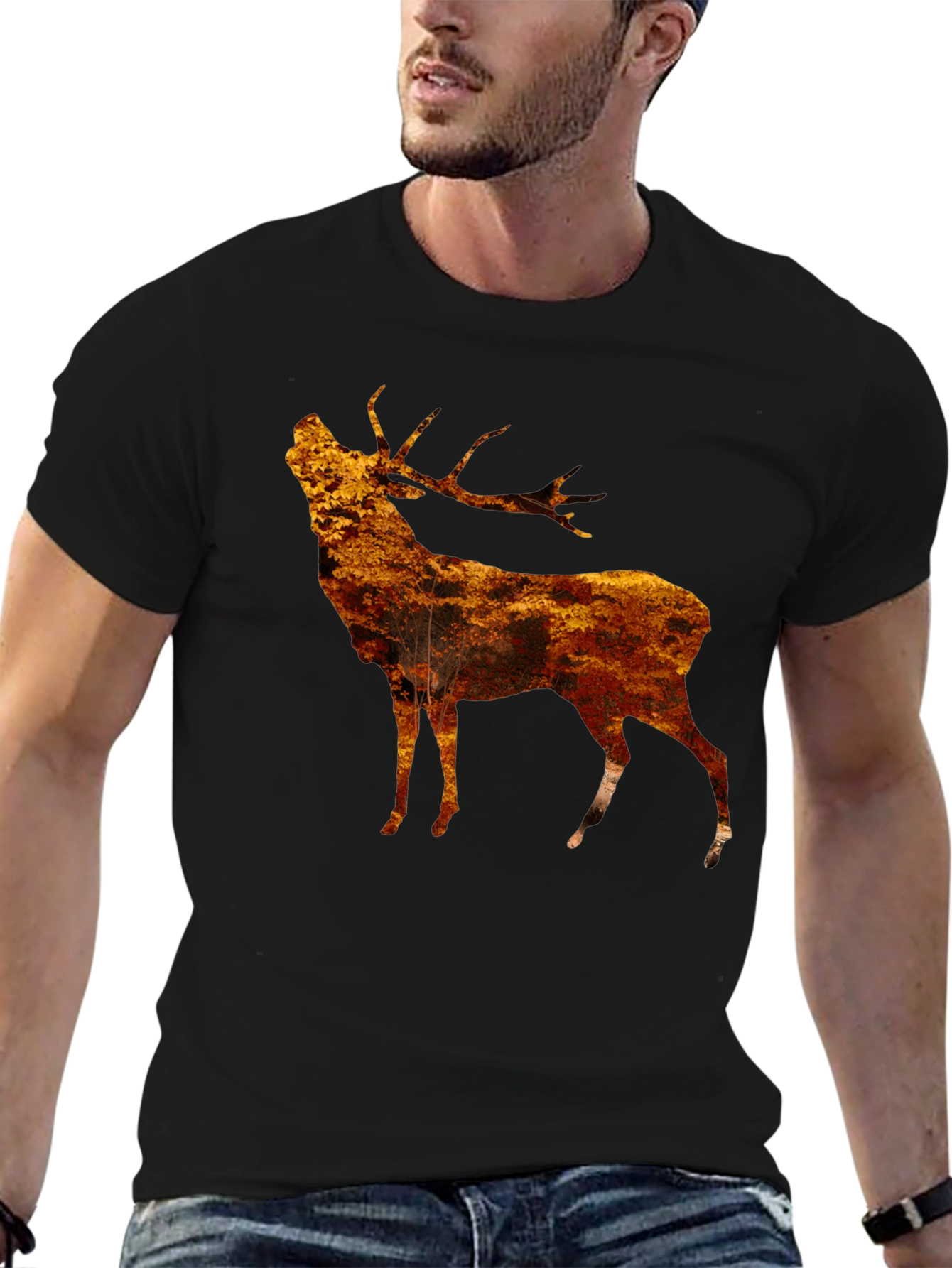 Black Rustic Stag Graphic Tee - Black view 6