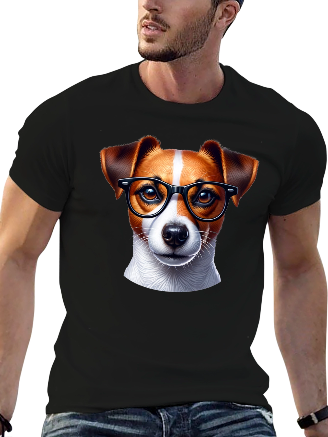 Black Dog with Glasses T-Shirt - Black view 6