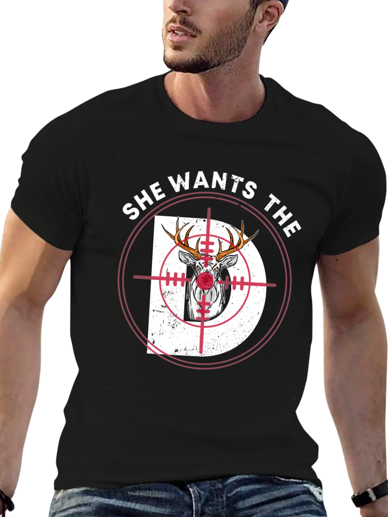 Black She Wants The D Deer Hunting T-Shirt view 6