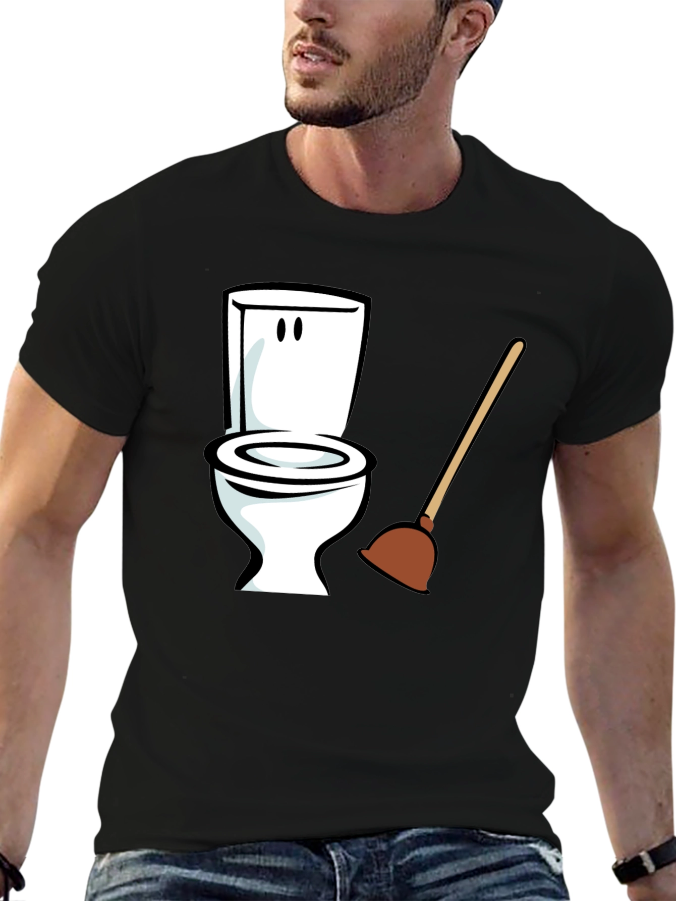 Black Funny Toilet Plunger Graphic Tee - Black Cotton Blend view 6