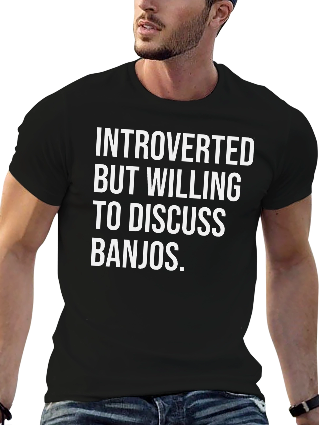 Black Introverted Banjo T-Shirt - Black Cotton Tee view 6