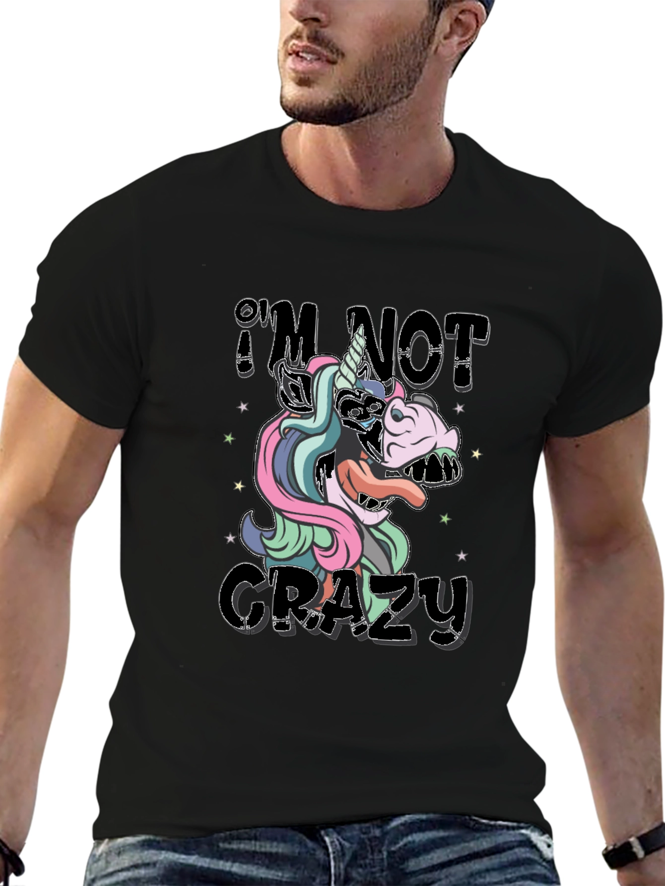 Black I'm Not Crazy Unicorn Graphic Tee - Unisex view 6