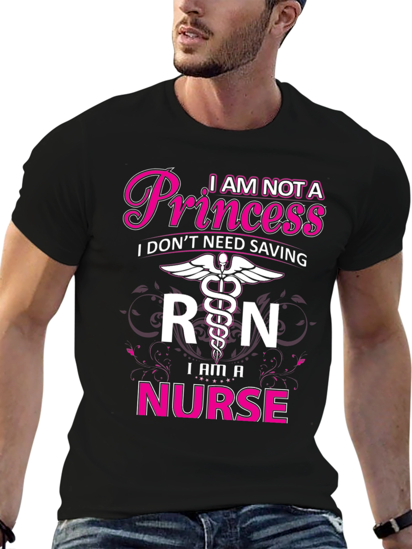 Black I Am Not A Princess Nurse T-Shirt view 6