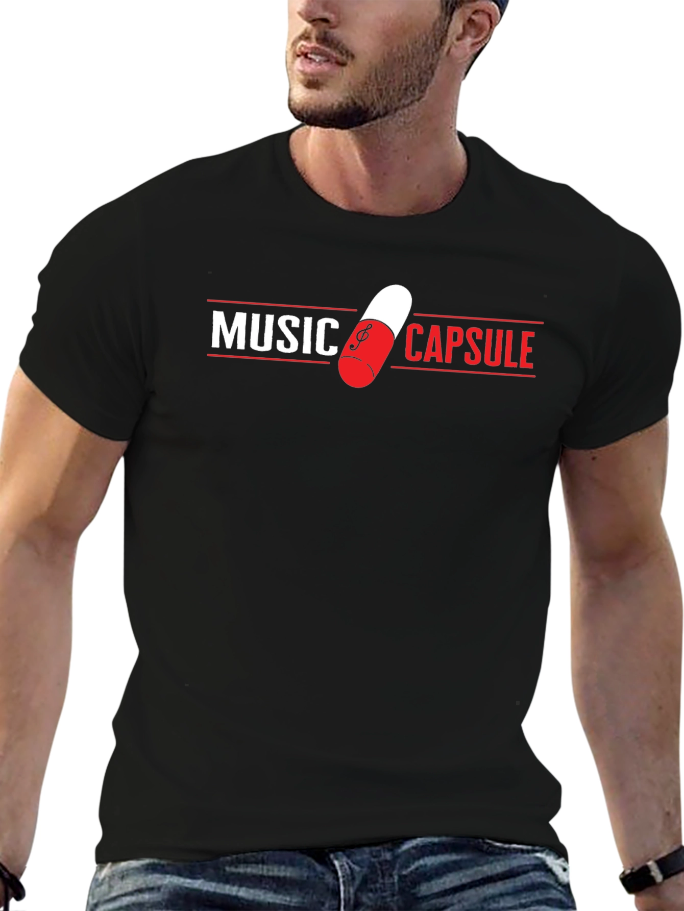 Black Music Capsule Graphic T-Shirt - Trendy Black Tee view 6
