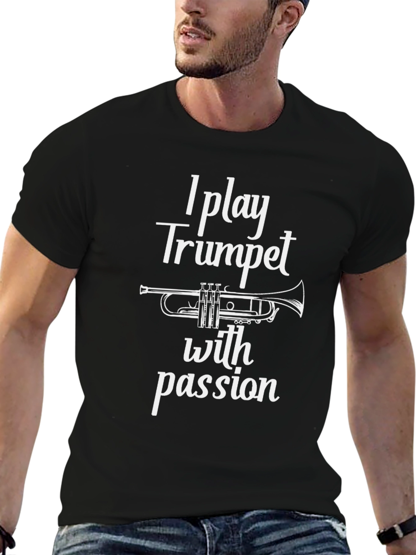 Black I Play Trumpet with Passion Black T-Shirt view 6