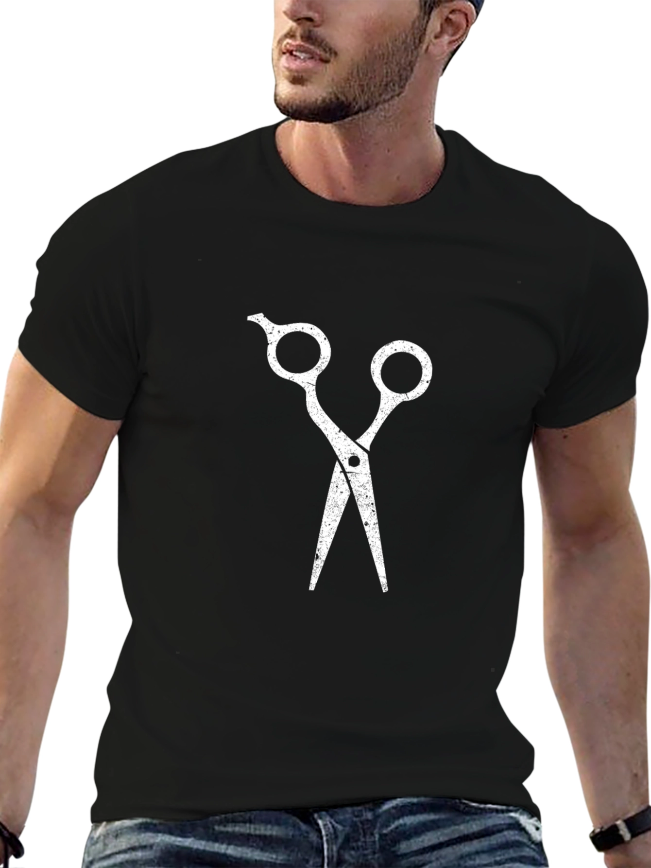 Black Barber Scissors Graphic Tee - Unisex Black T-Shirt view 6