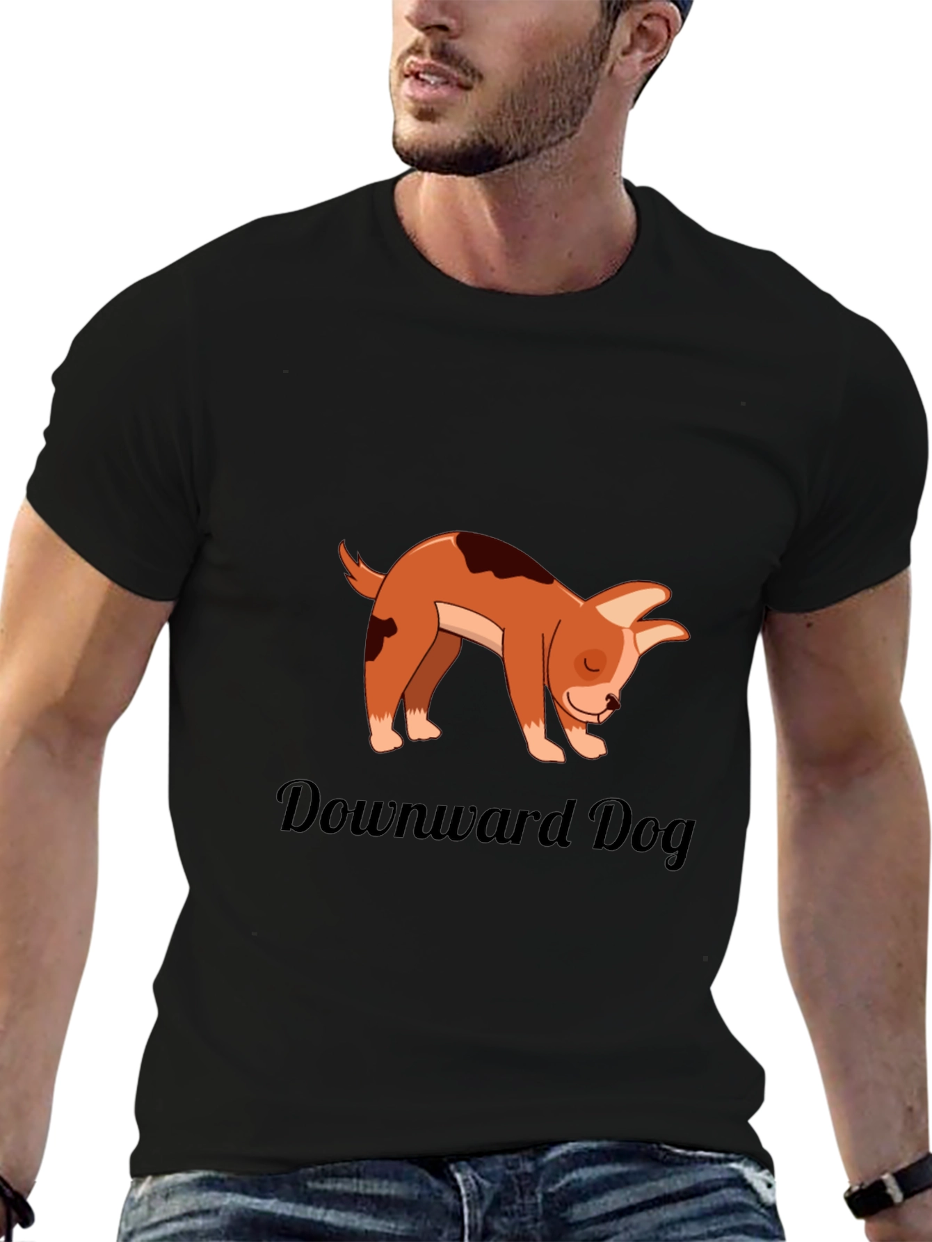 Black Downward Dog T-Shirt - Yoga Cartoon Puppy Graphic view 6