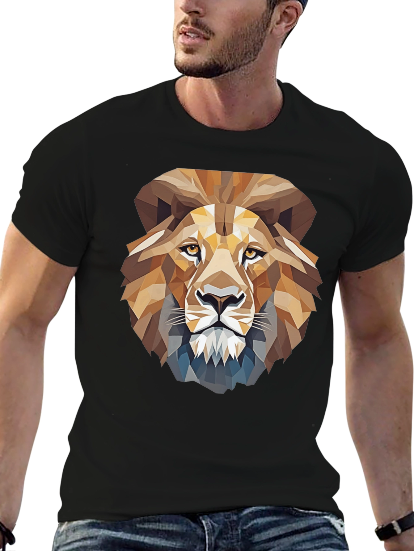 Black Geometric Lion Graphic T-Shirt view 6