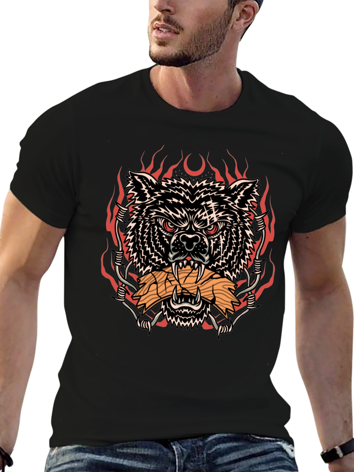 Black Wolf and Wood T-Shirt view 6