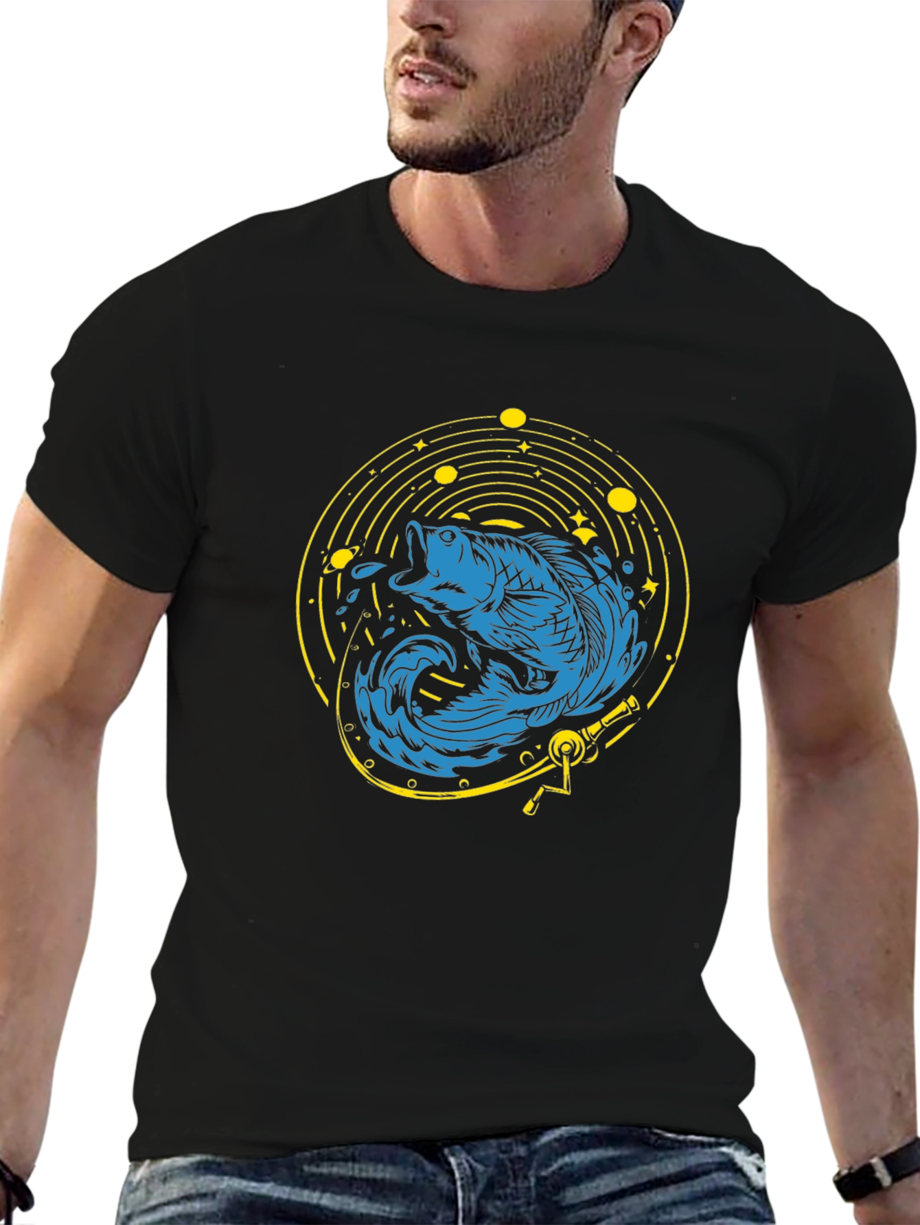 Black Cosmic Fish T-Shirt -  Unique Graphic Tee view 6