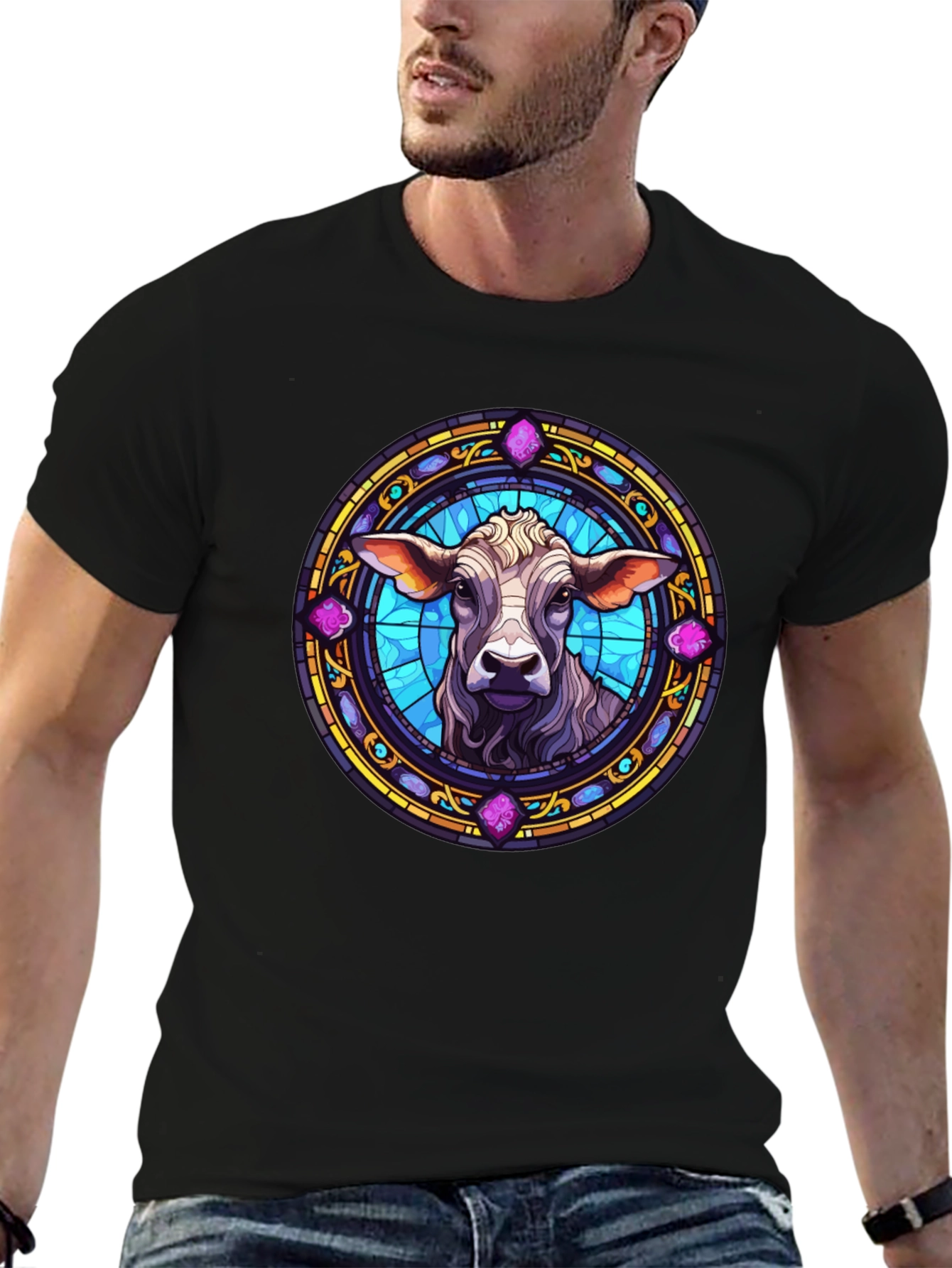 Black Cow Stained Glass Graphic T-Shirt view 6