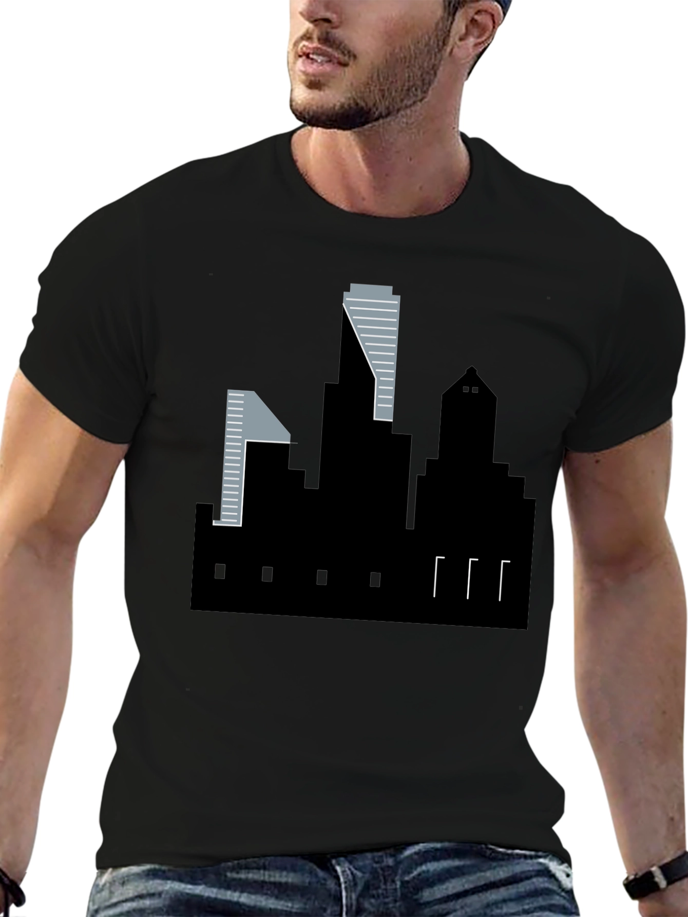 Black Urban Skyline Graphic Tee - Modern Cityscape T-Shirt view 6