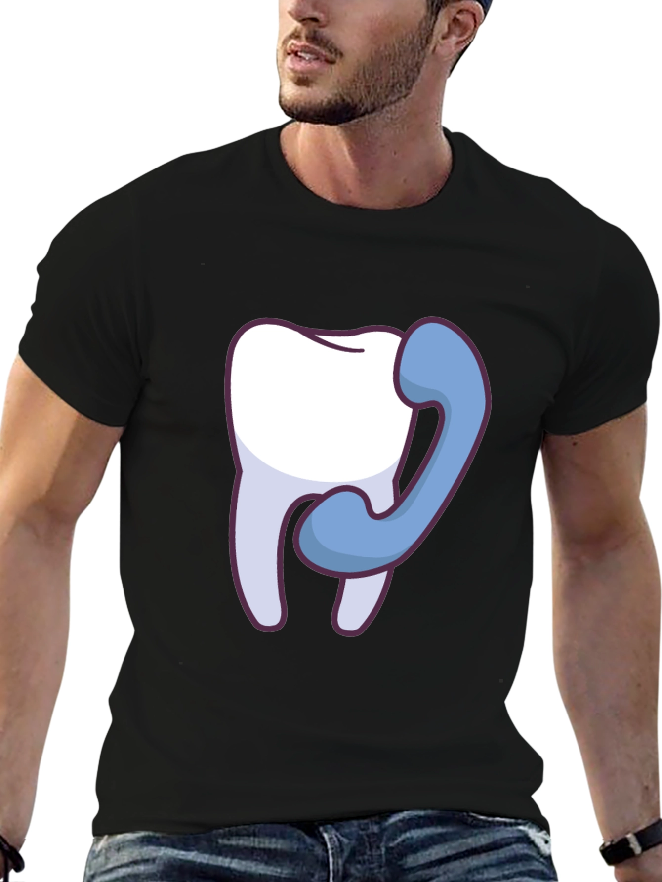Black Dental Humor T-Shirt - Tooth Phone Call view 6