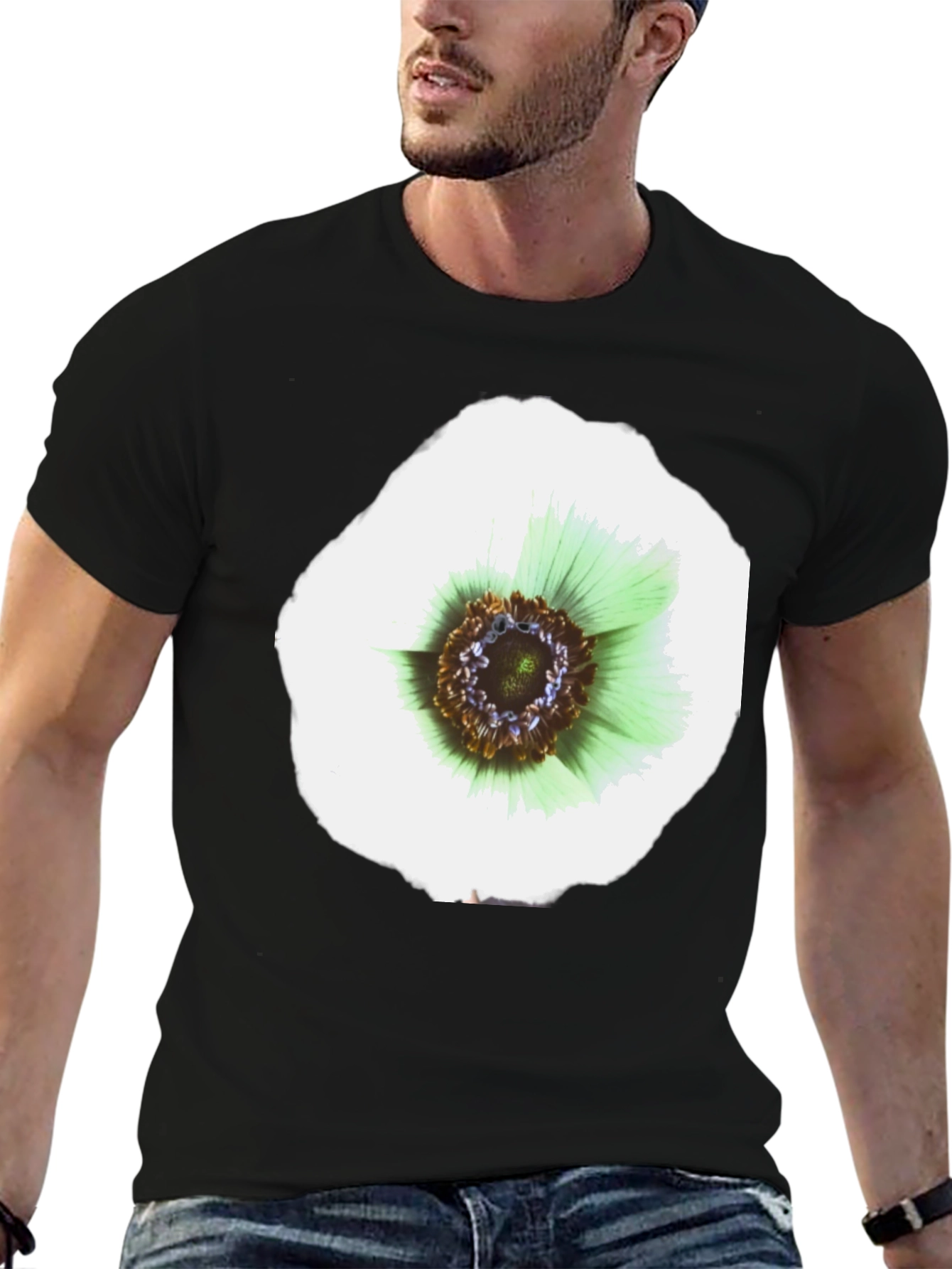 Black Floral Graphic Tee - Soft Cotton Crew Neck view 6