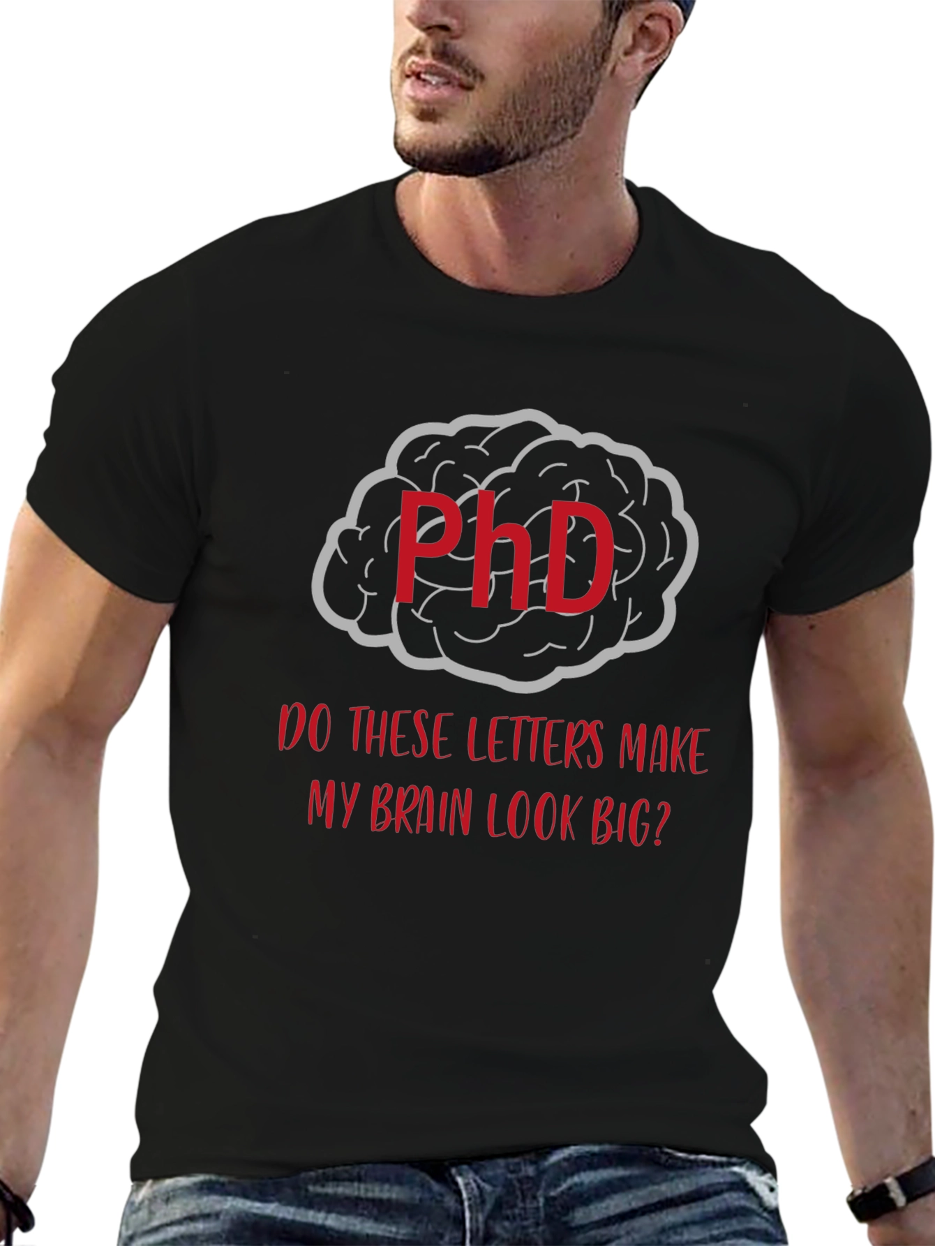 Black PhD Brain Graphic T-Shirt - Funny Academic Tee view 6