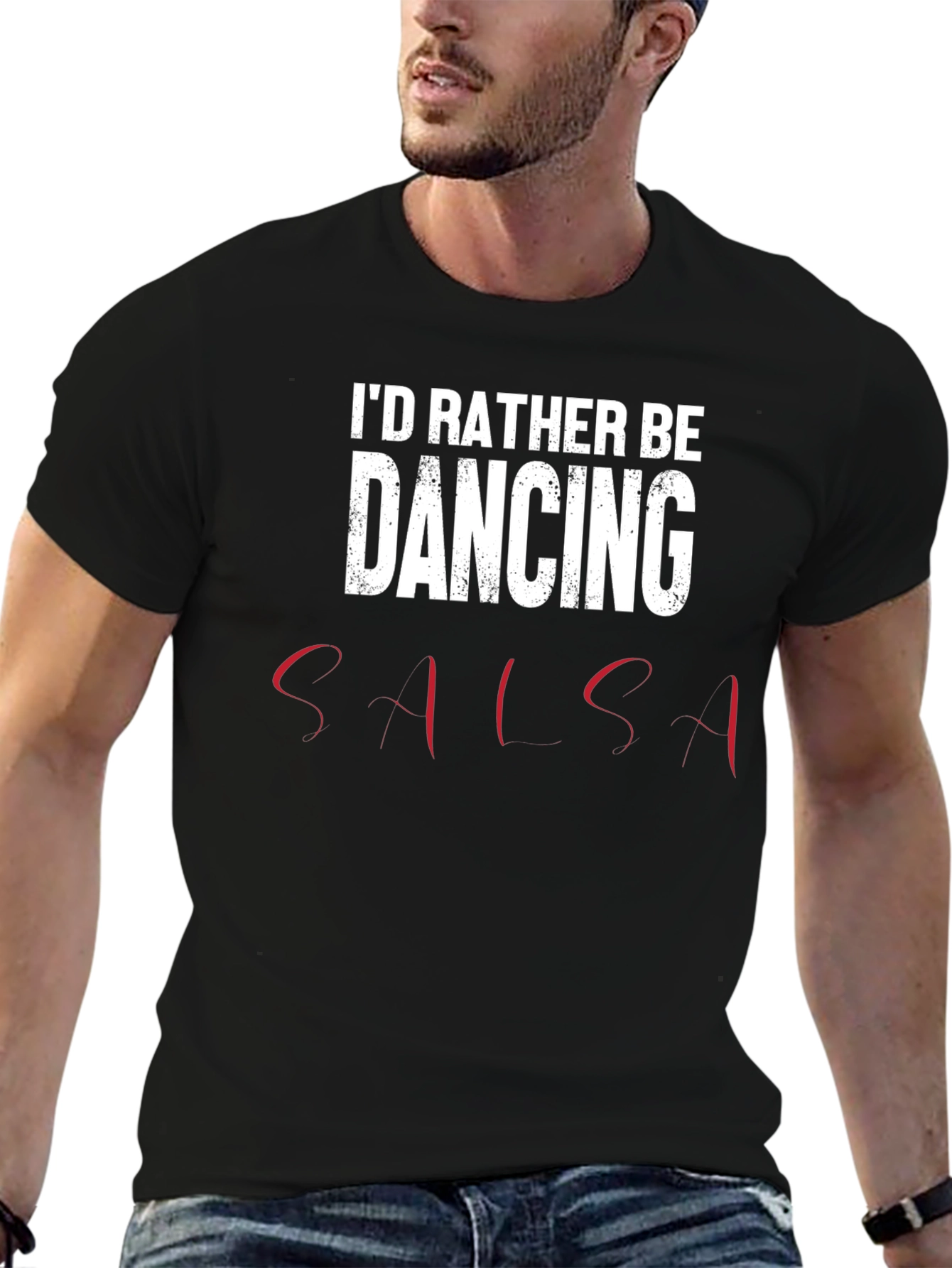 Black I'd Rather Be Dancing Salsa T-Shirt - Soft Cotton Tee view 6