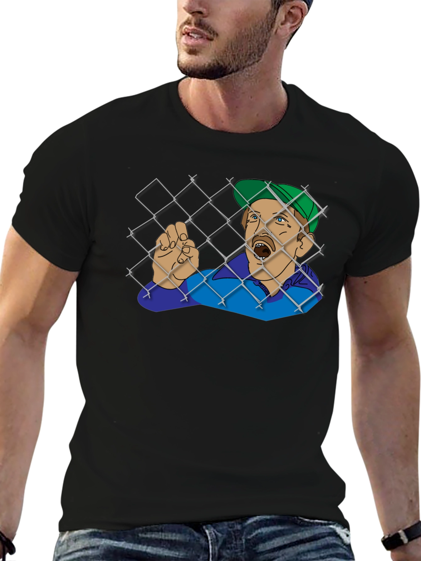 Black Funny Trapped Man Graphic Tee - Black T-Shirt view 6