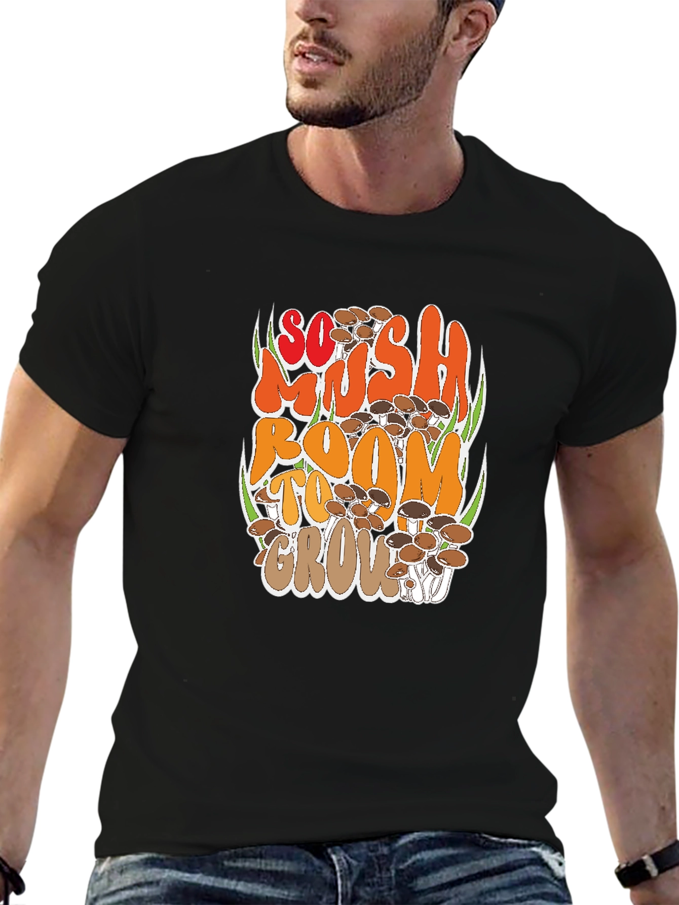 Black Mushroom Graphic T-Shirt - So Mush Room To Grow! view 6