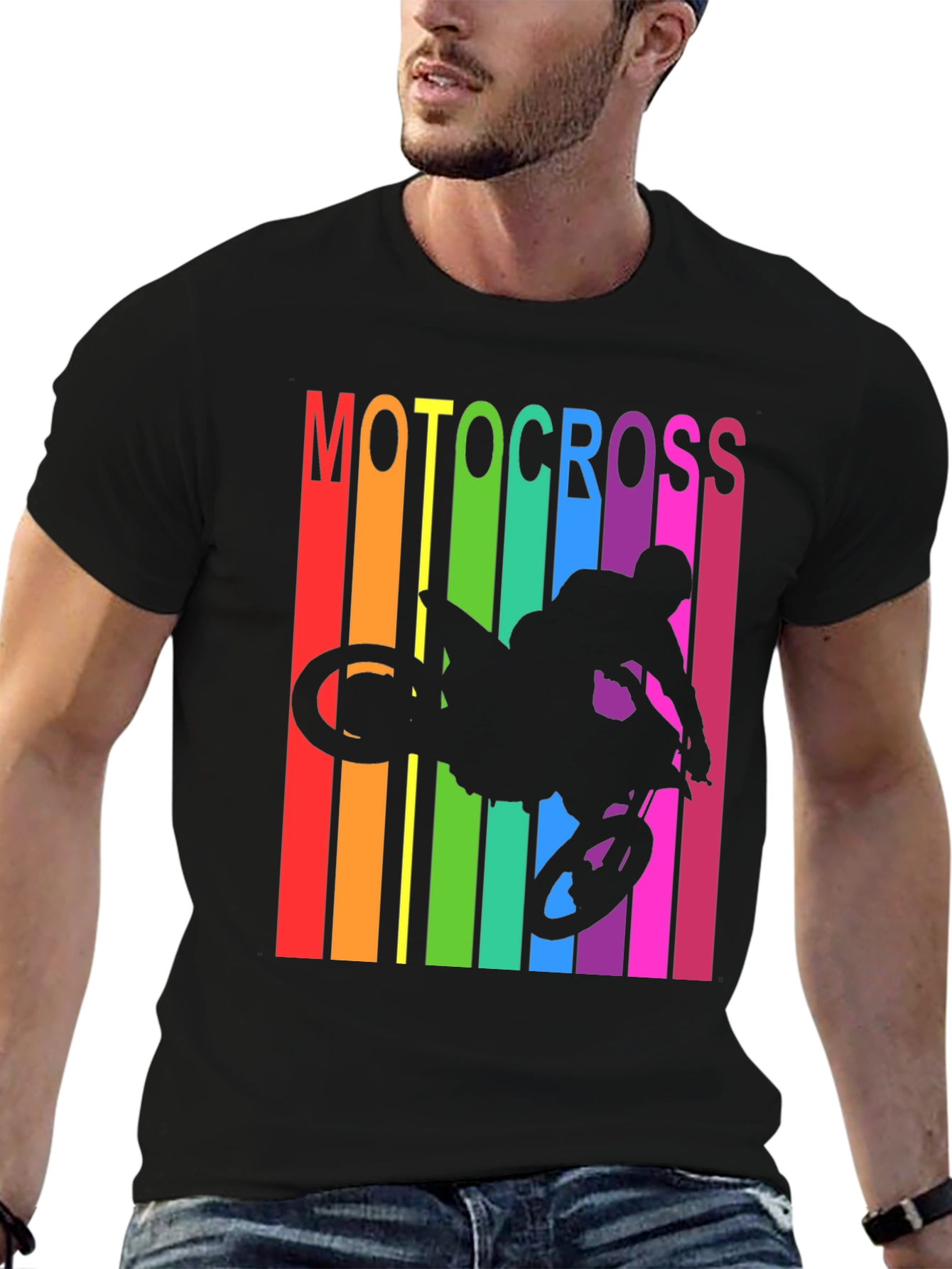 Black Motocross Rainbow Graphic T-Shirt view 6