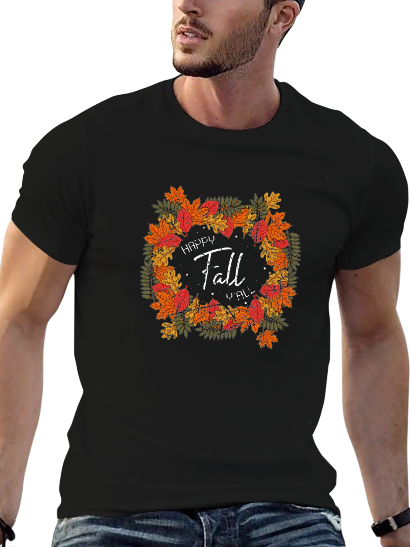 Black Happy Fall Y'all Black T-Shirt view 6