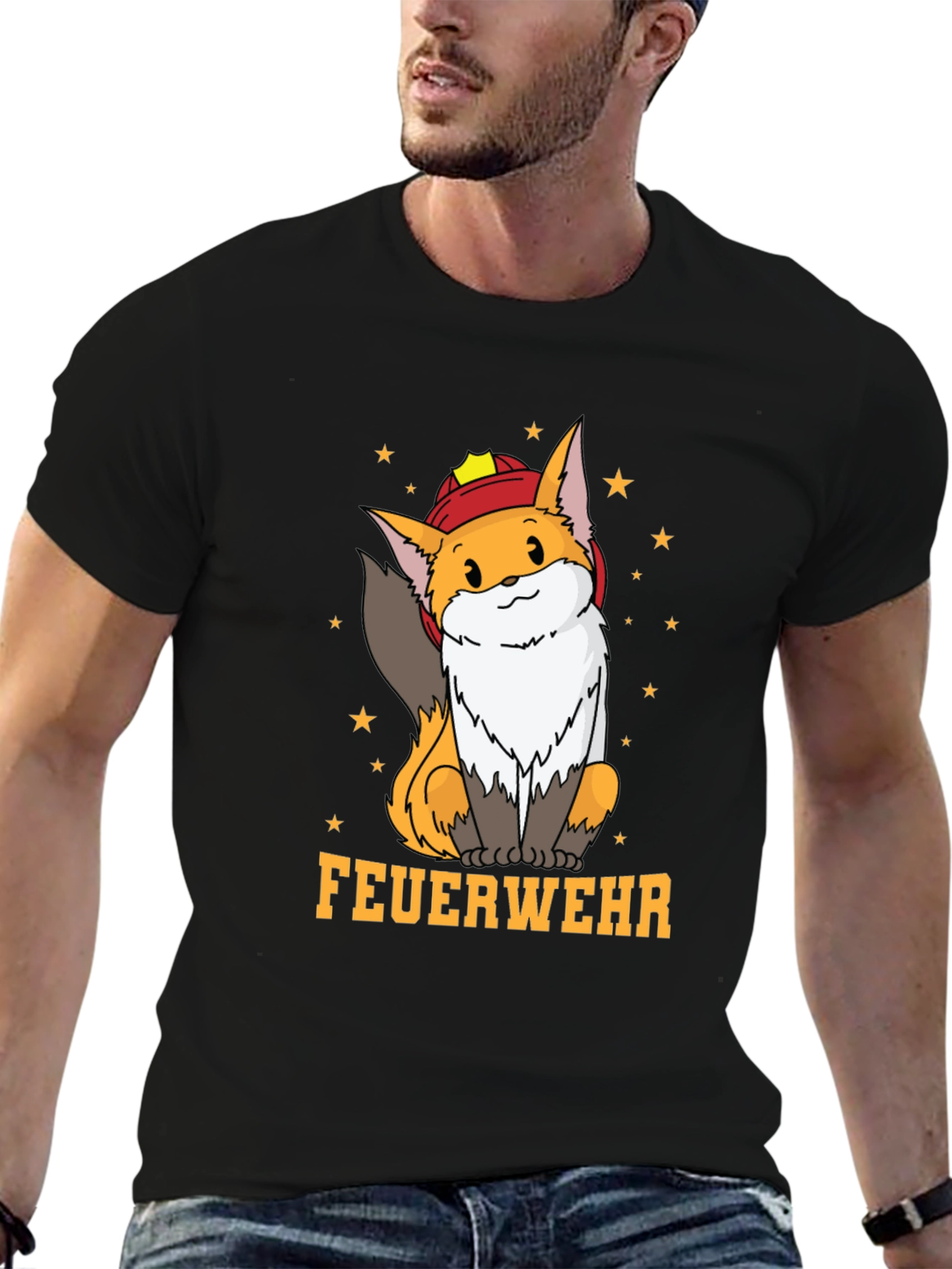 Black Fox Firefighter T-Shirt - Cute Cartoon Design view 6