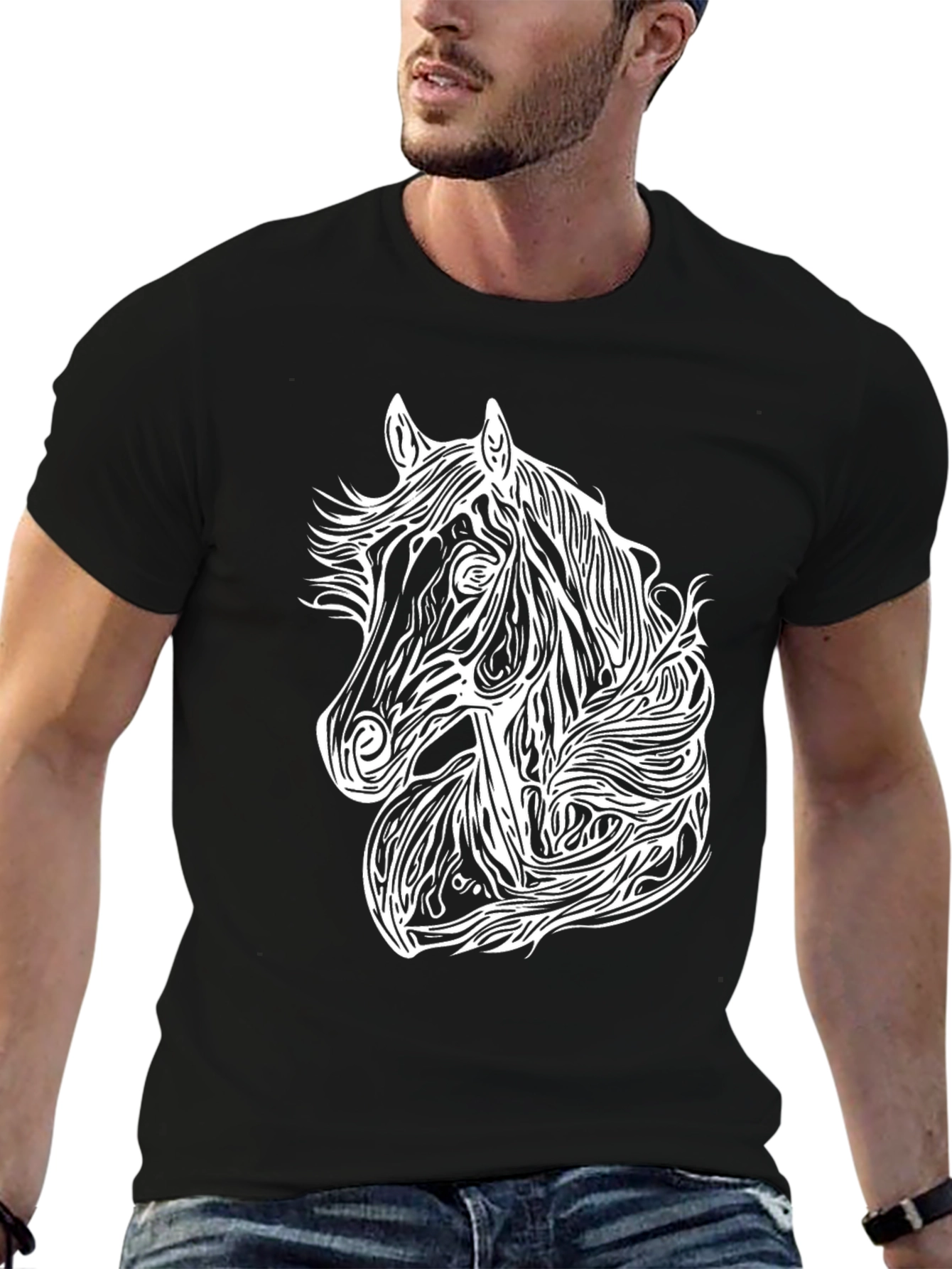 Black Horse Graphic Tee - Stylish Black Cotton Blend T-Shirt view 6