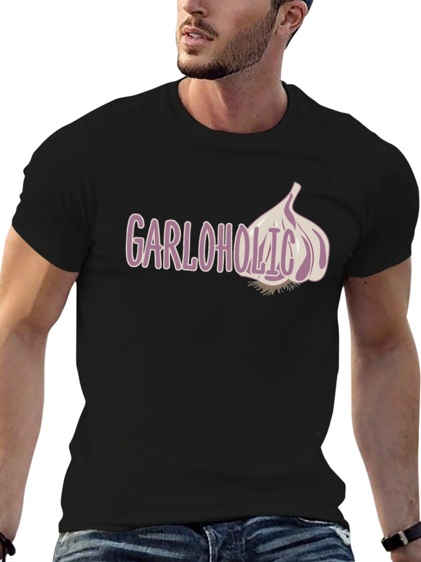Black Garloholic Graphic Tee - Funny Garlic Lover T-Shirt view 6