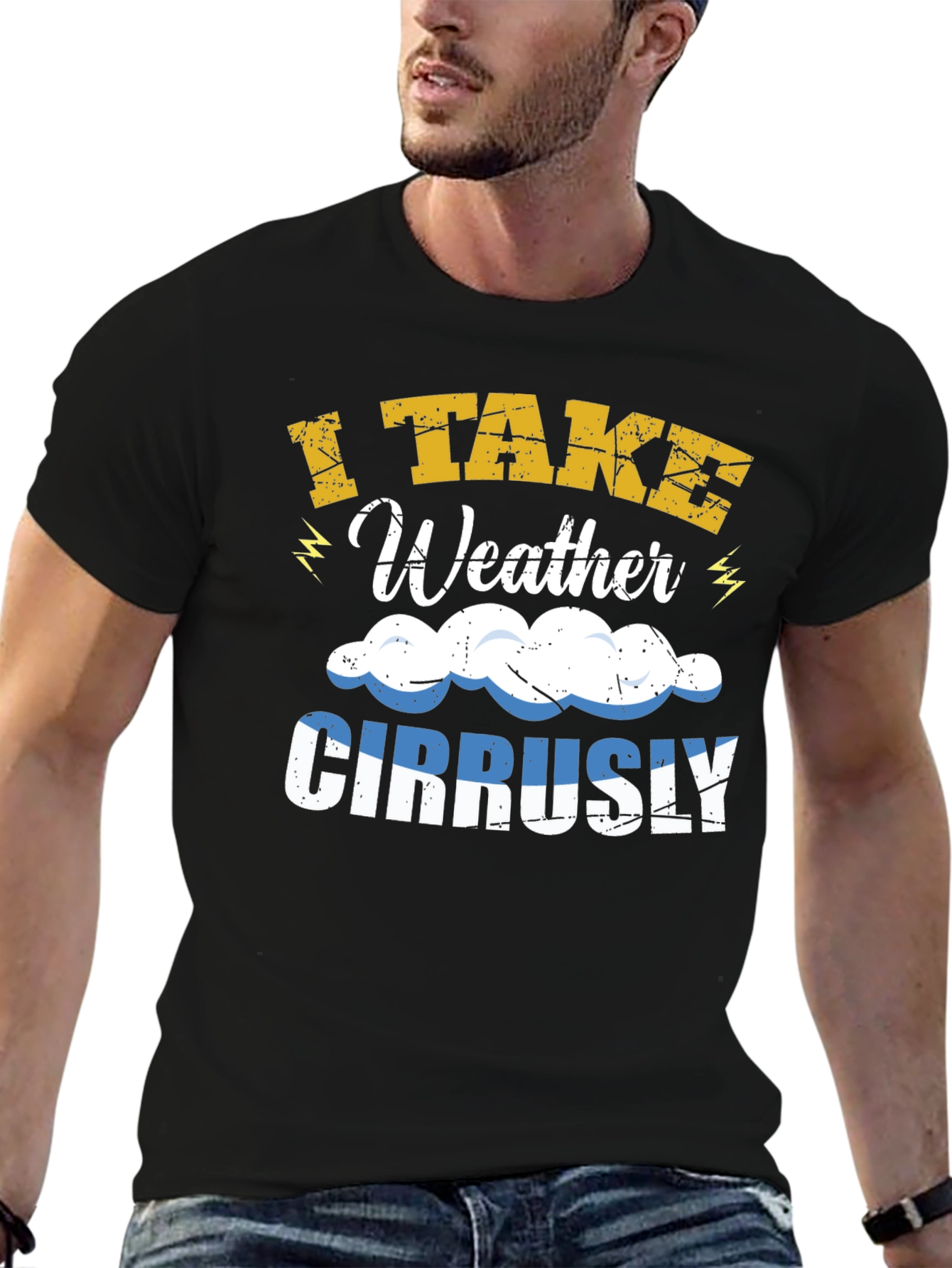Black I Take Weather Cirrusly T-Shirt - Funny Weather Pun view 6