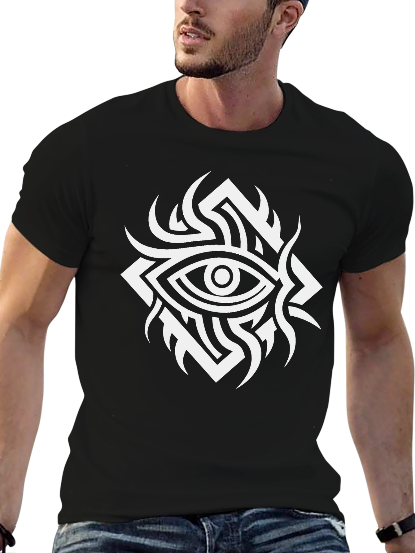 Black Mystic Eye Graphic Tee - Black Cotton T-Shirt view 6