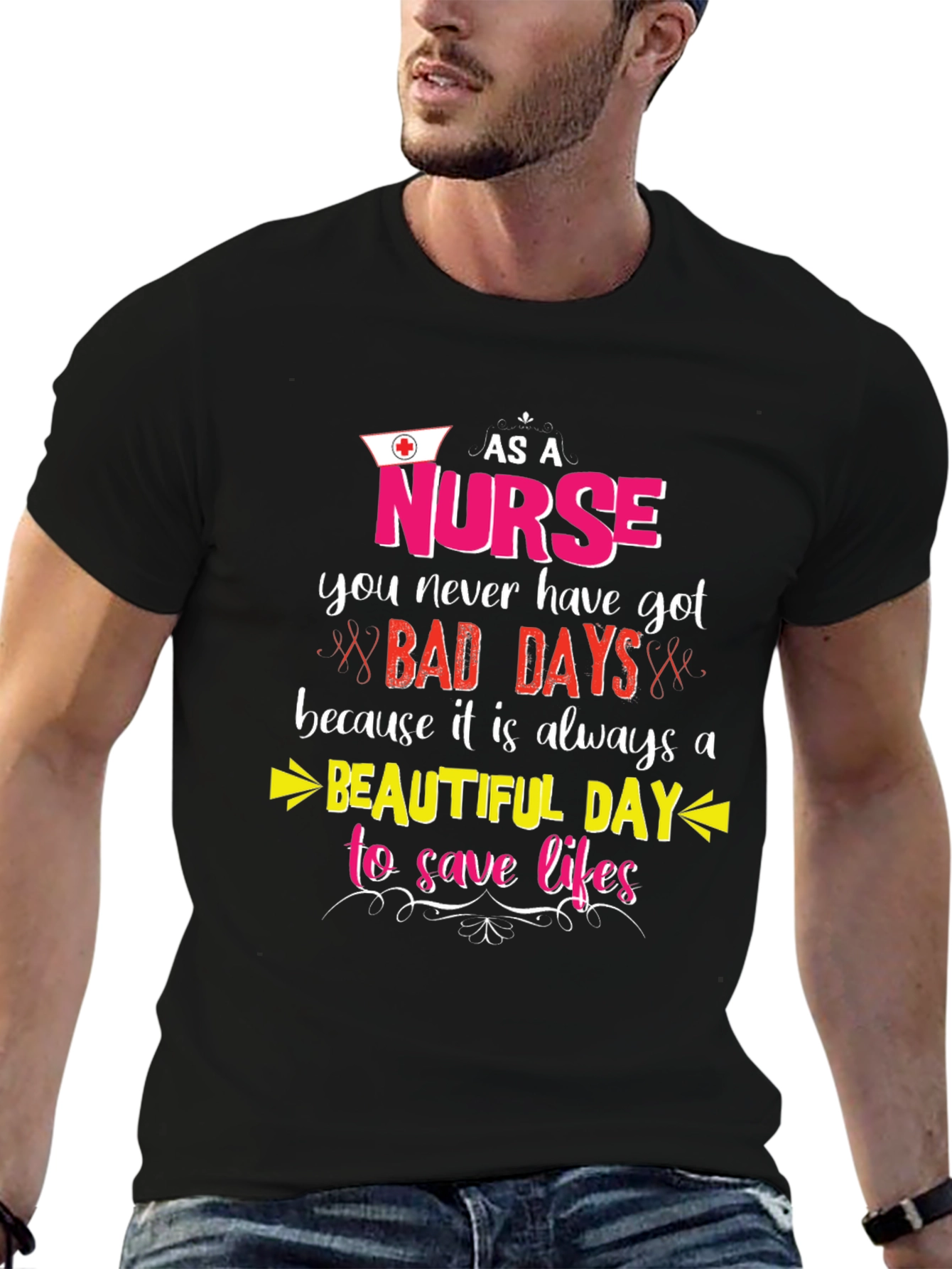Black Nurse T-Shirt: Beautiful Day to Save Lives view 6