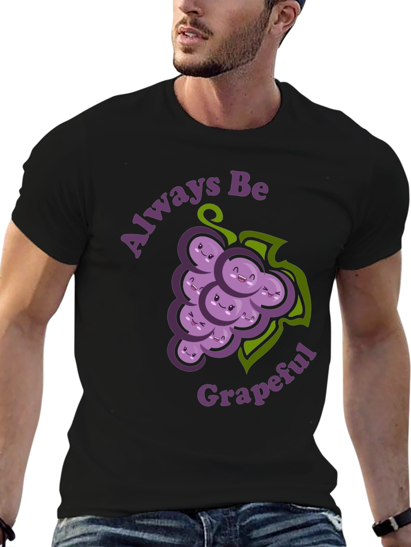 Black Always Be Grapeful Funny Graphic T-Shirt view 6