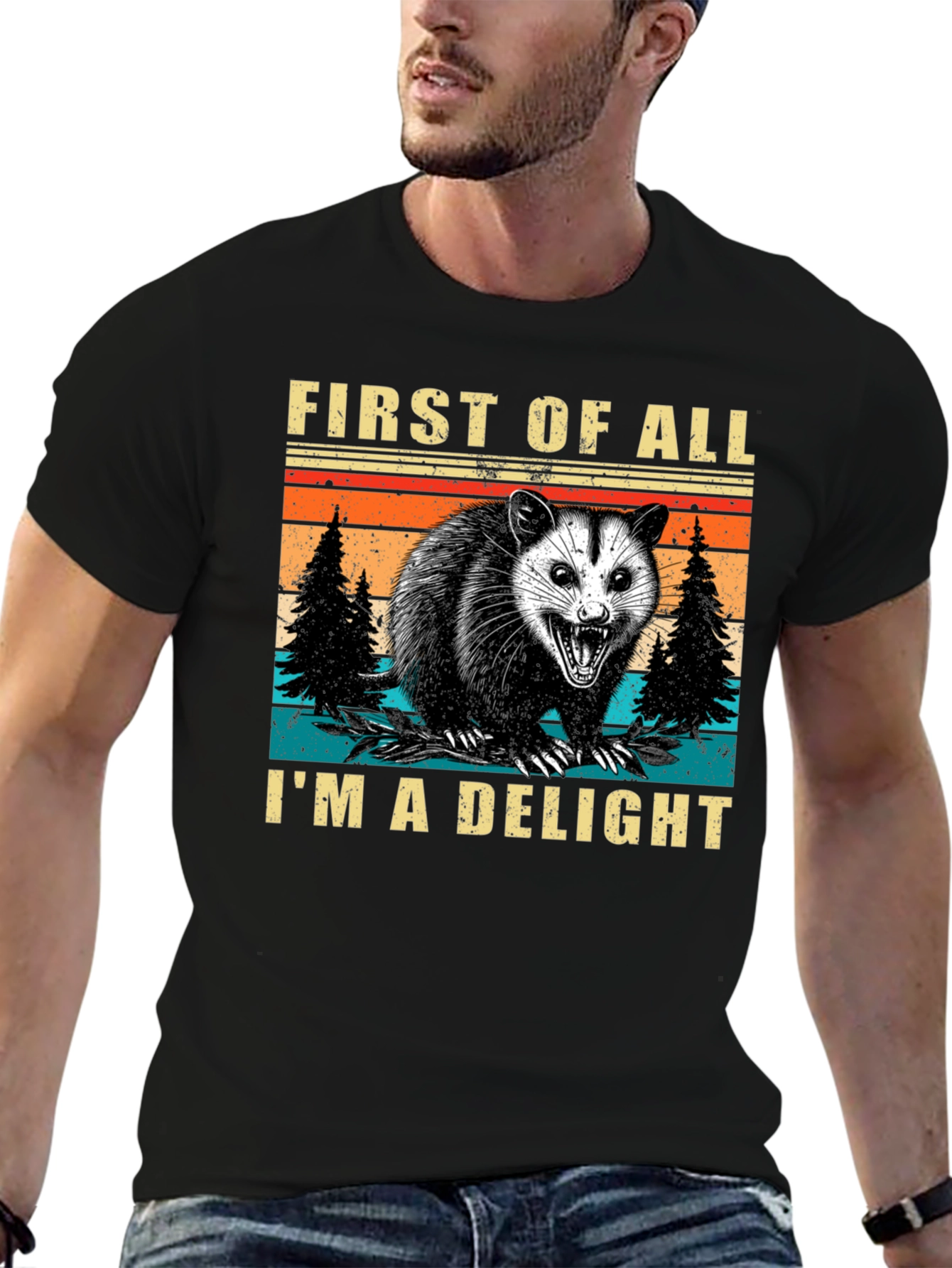 Black First of All I'm a Delight Opossum T-Shirt view 6