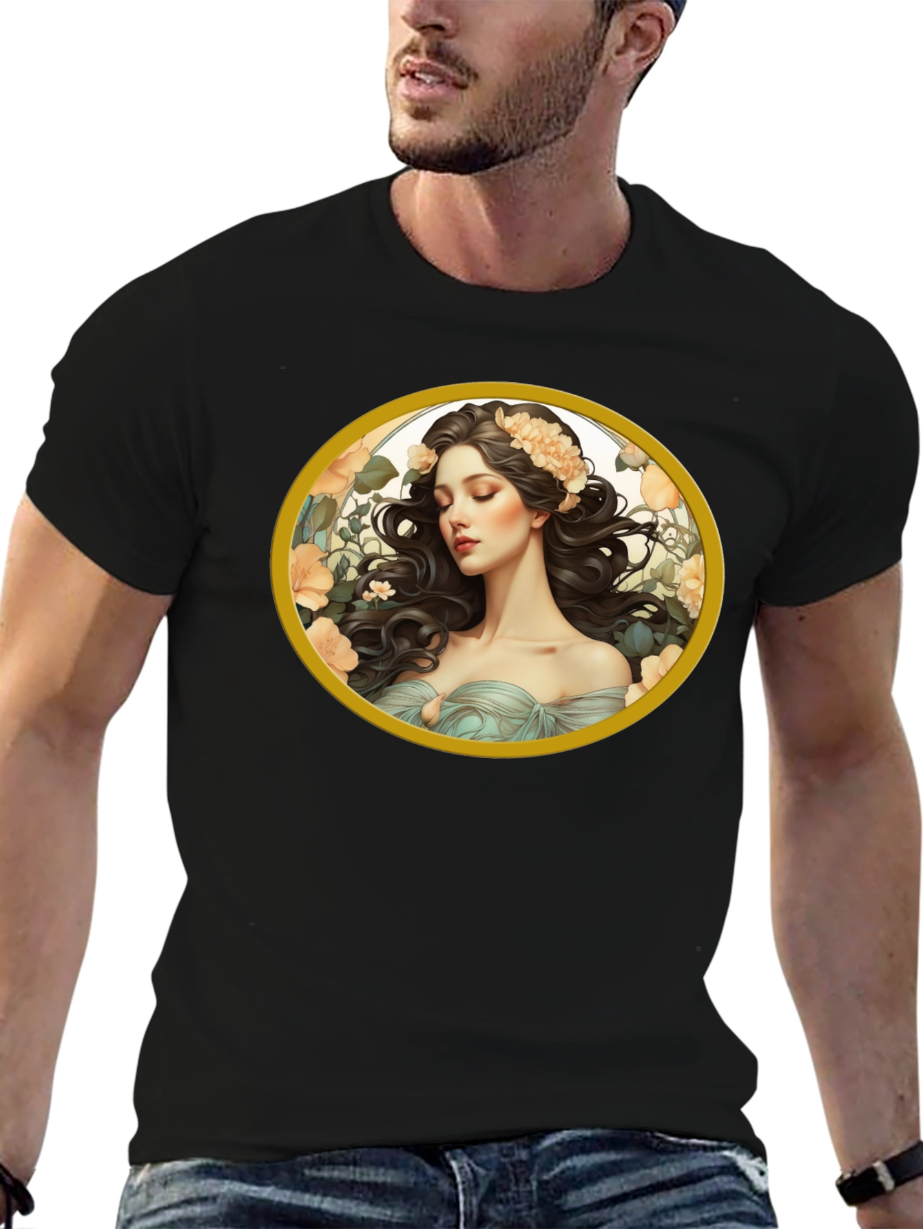 Black Floral Maiden Graphic Black T-Shirt view 6