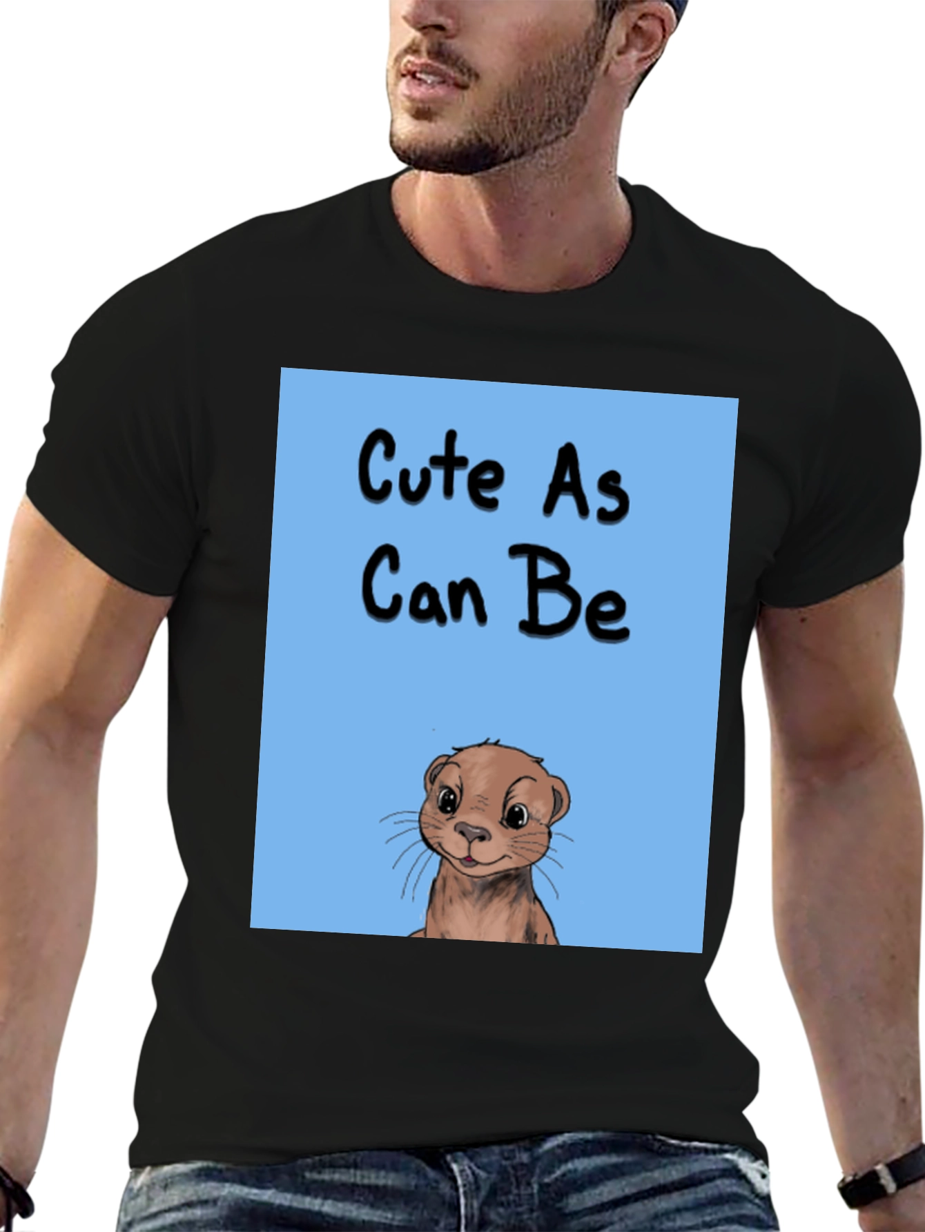 Black Cute As Can Be Otter Graphic Tee - Black Cotton Blend view 6