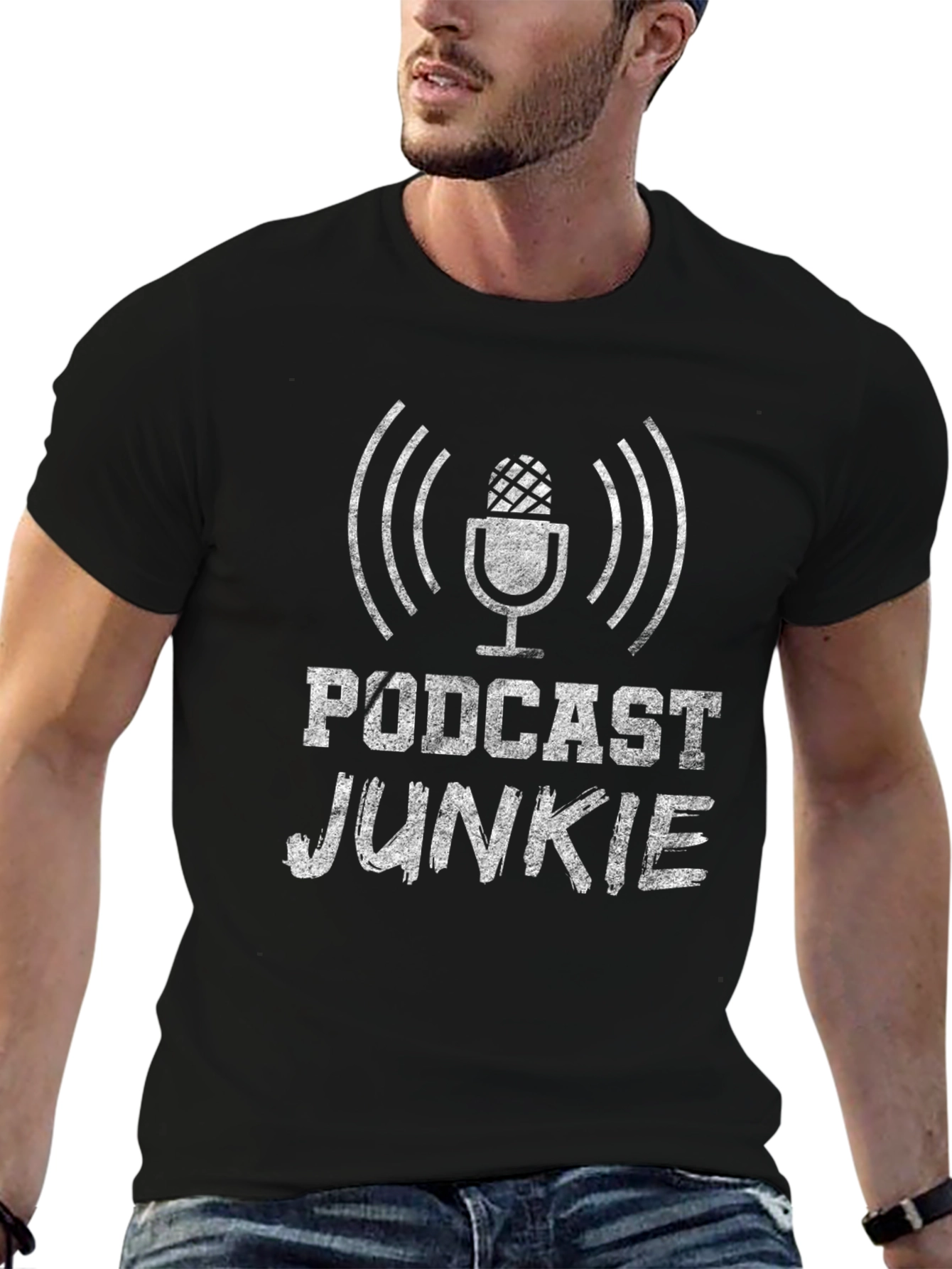 Black Podcast Junkie Graphic T-Shirt - Unisex view 6