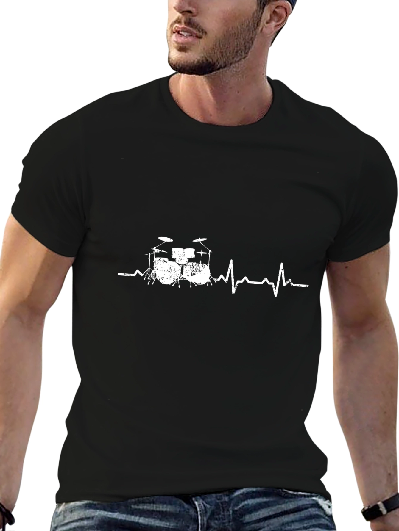 Black Drum Set Heartbeat Graphic T-Shirt view 6