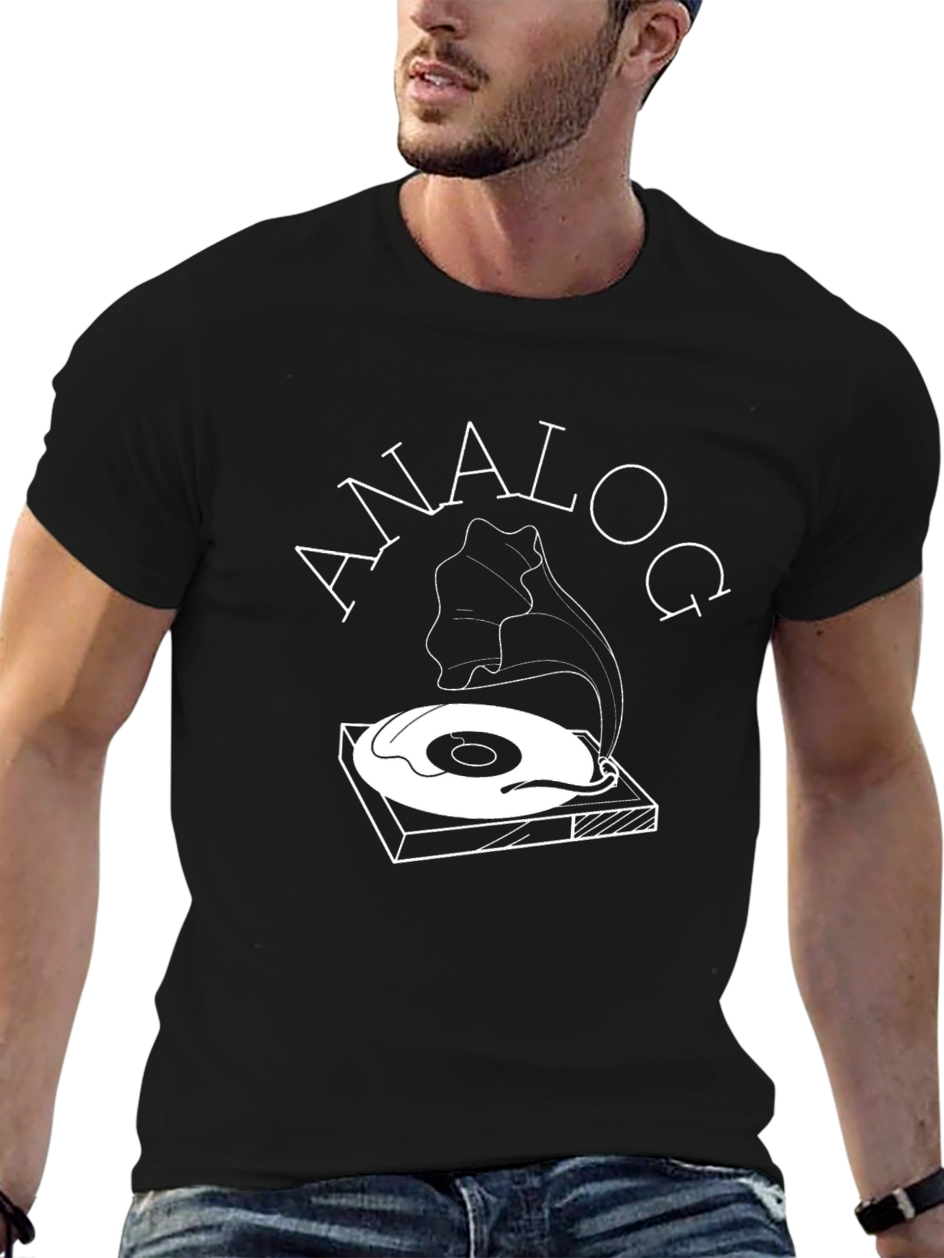 Black Analog T-Shirt - Vintage Record Player Design view 6