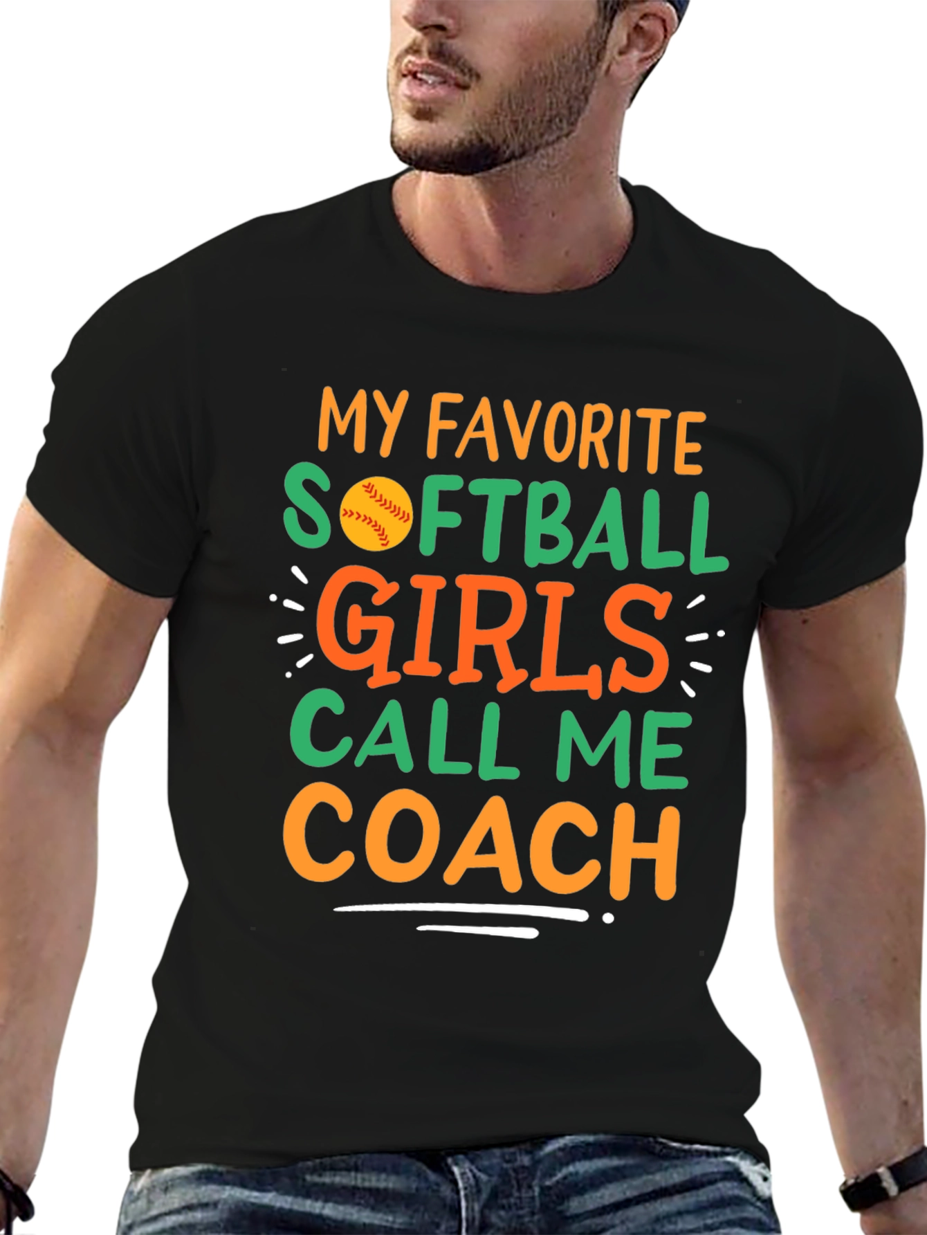 Black Softball Coach T-Shirt view 6