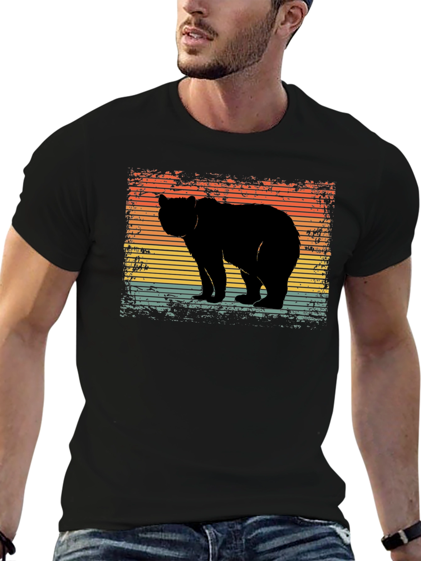 Black Retro Bear Silhouette Graphic T-Shirt view 6