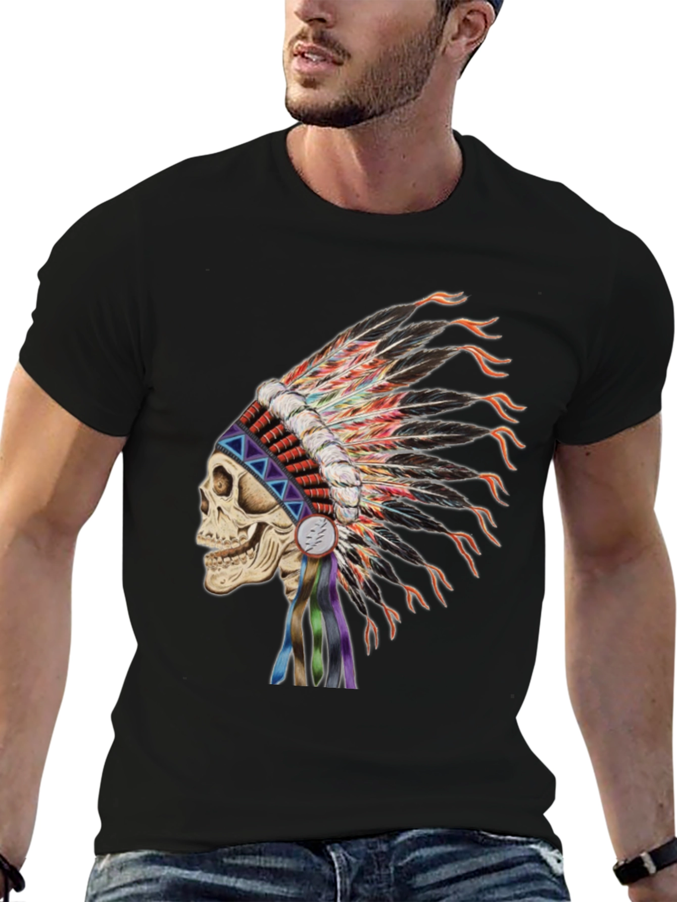 Black Skull Headdress Graphic T-Shirt view 6
