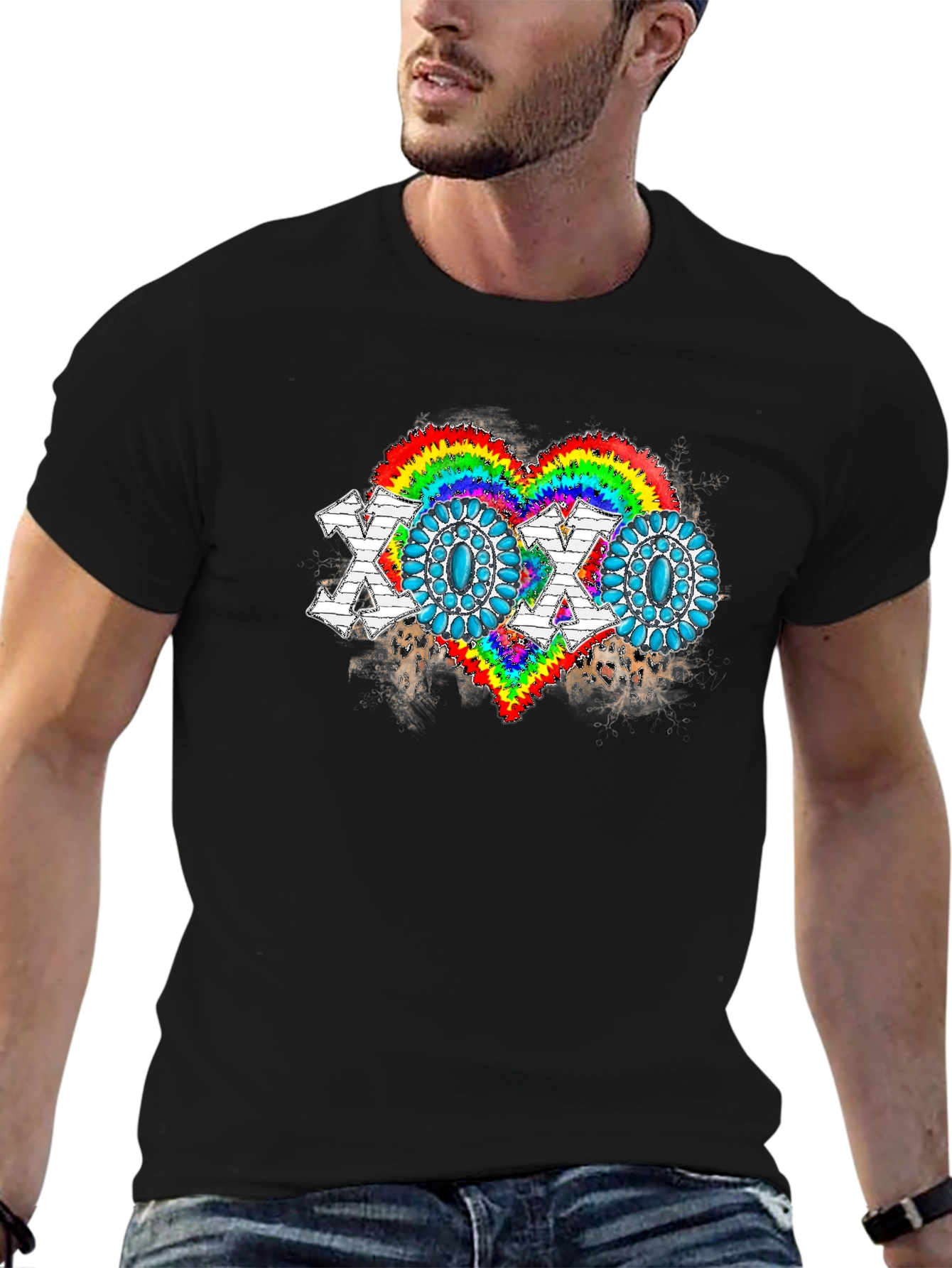 Black XOXO Rainbow Heart Graphic Tee - Soft Cotton Blend view 6