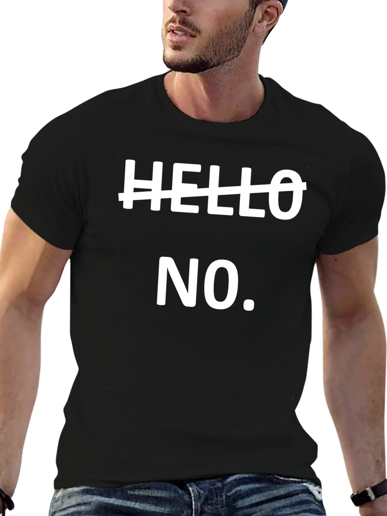 Black Funny Hello No Sarcastic T-Shirt view 6