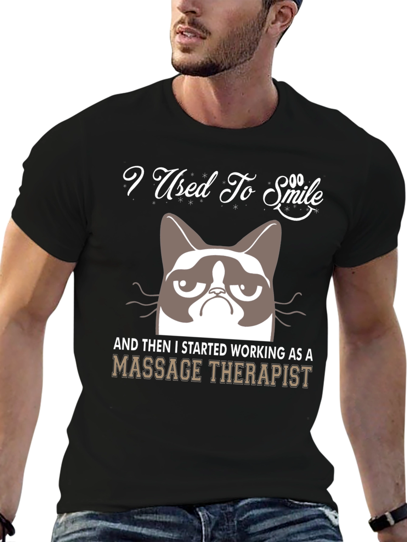 Black I Used To Smile Massage Therapist Grumpy Cat T-Shirt view 6