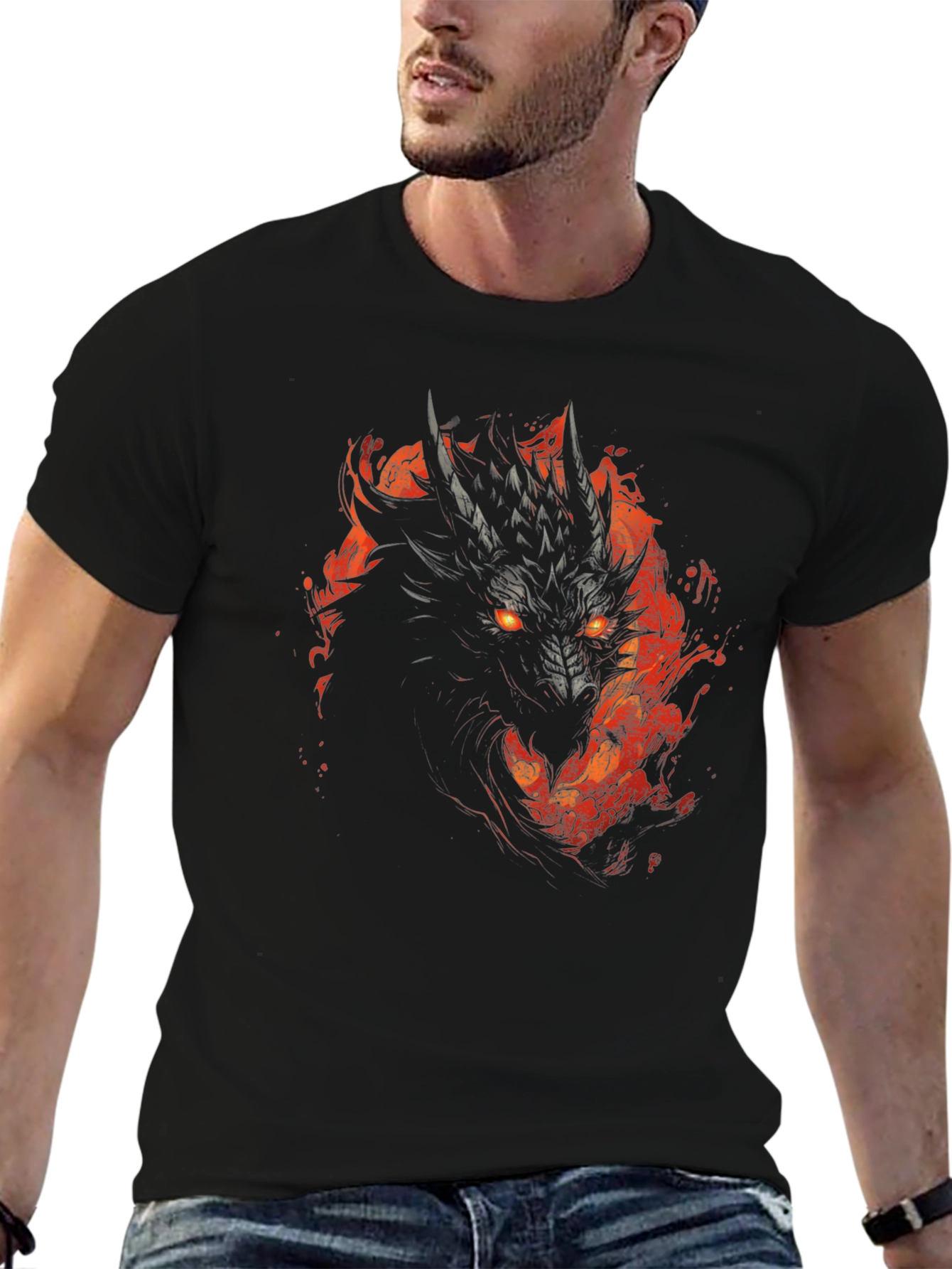 Black Dragon Fire T-Shirt - Black Graphic Tee view 6
