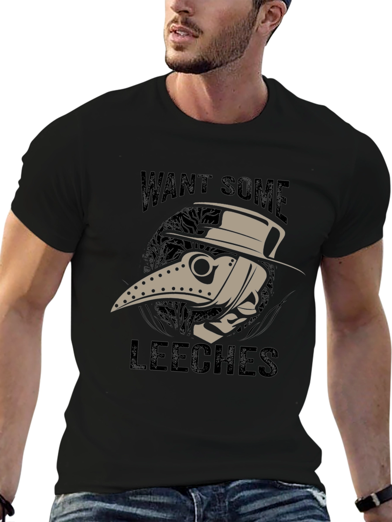 Black Want Some Leeches? Plague Doctor T-Shirt view 6