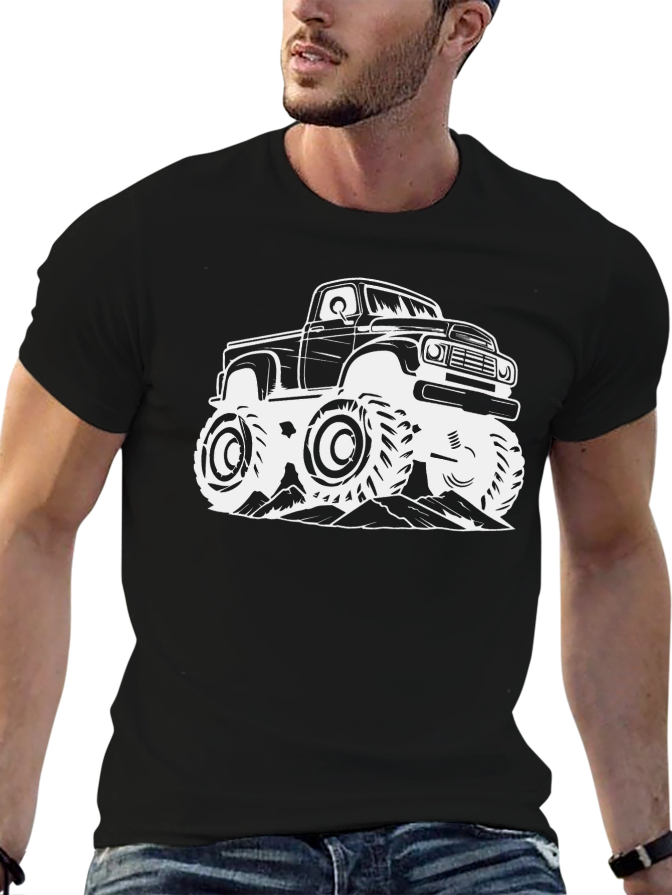 Black Monster Truck Graphic Tee - Black Cotton view 6